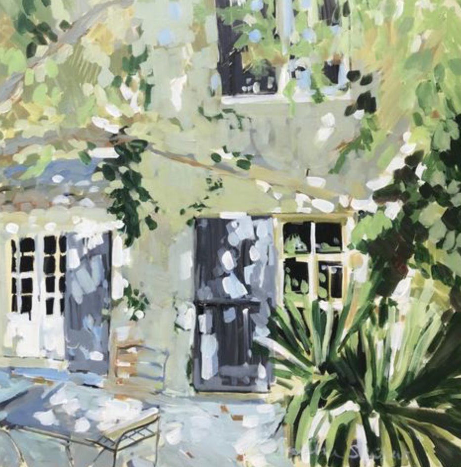Can't you just feel the sunshine and smell the lavender? Provencal Facade, 36 x 36, by Laura Shubert.
