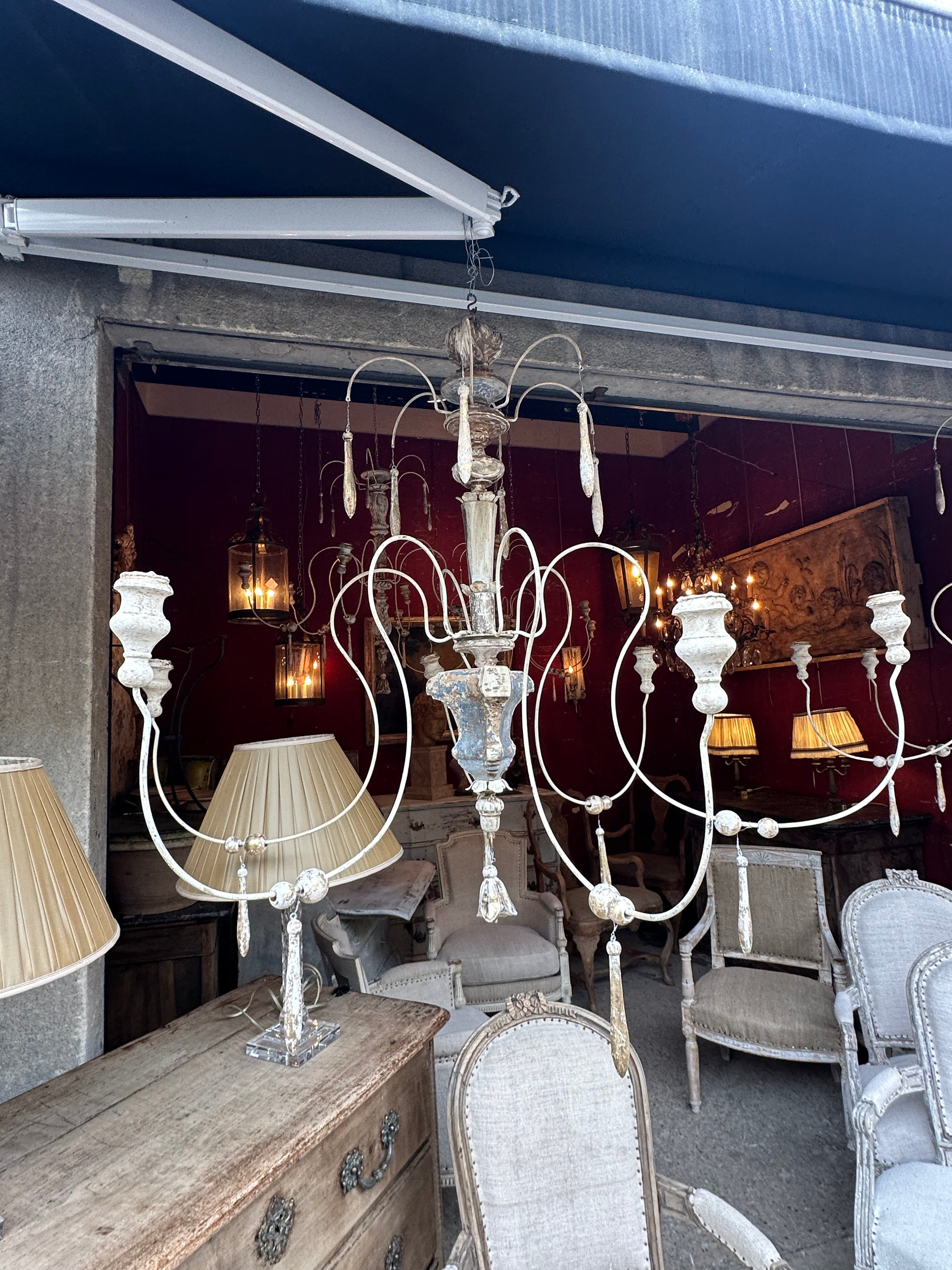 French Wooden Chandelier & Gold Accents