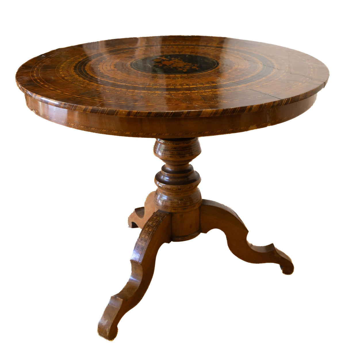 Fruitwood Round Italian Table with Inlay