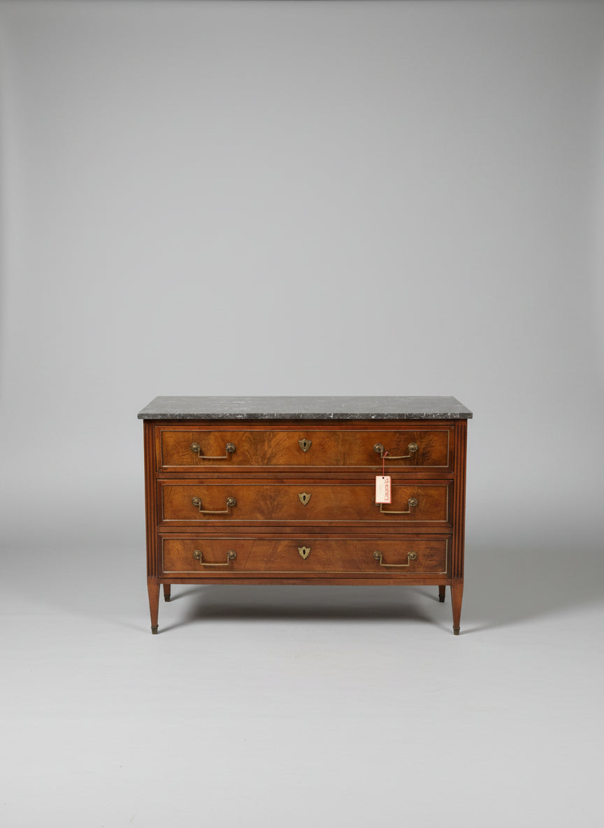 L XVI Commode with Dark Grey Marble & Hardware