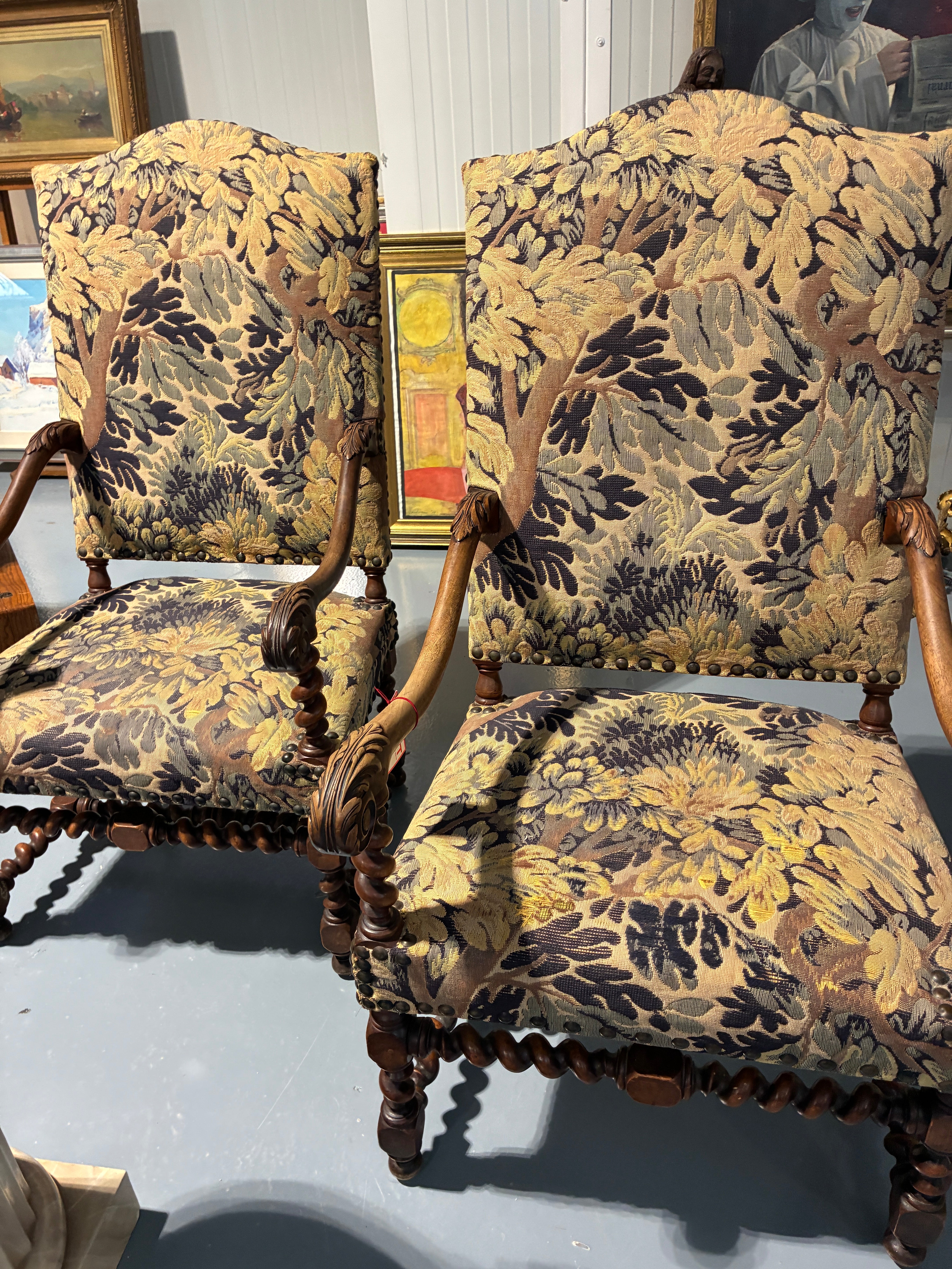 Louis XIII Tapestry Covered Armchair