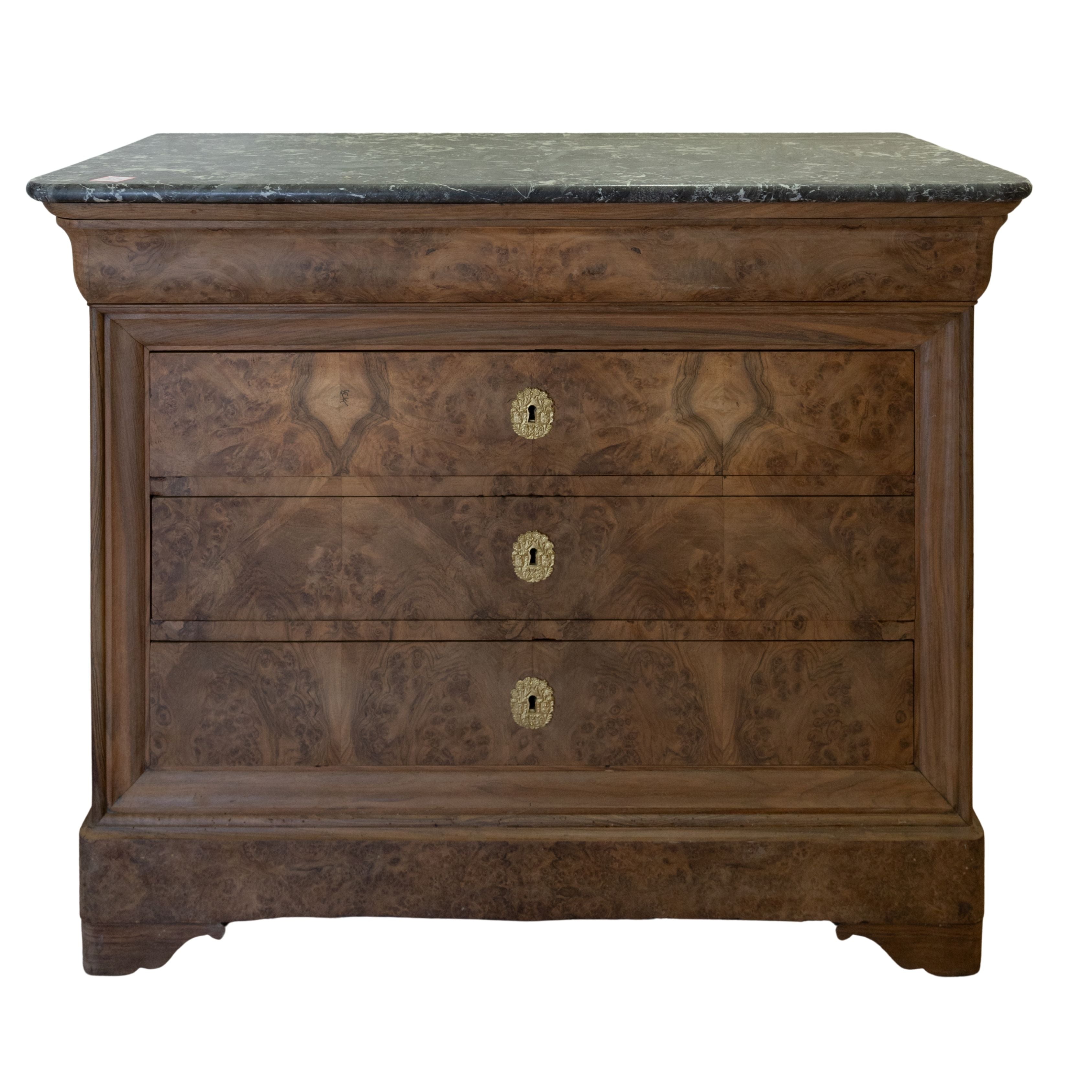 LP Burled Wood Commode with St. Anne Marble & Gold Hardware