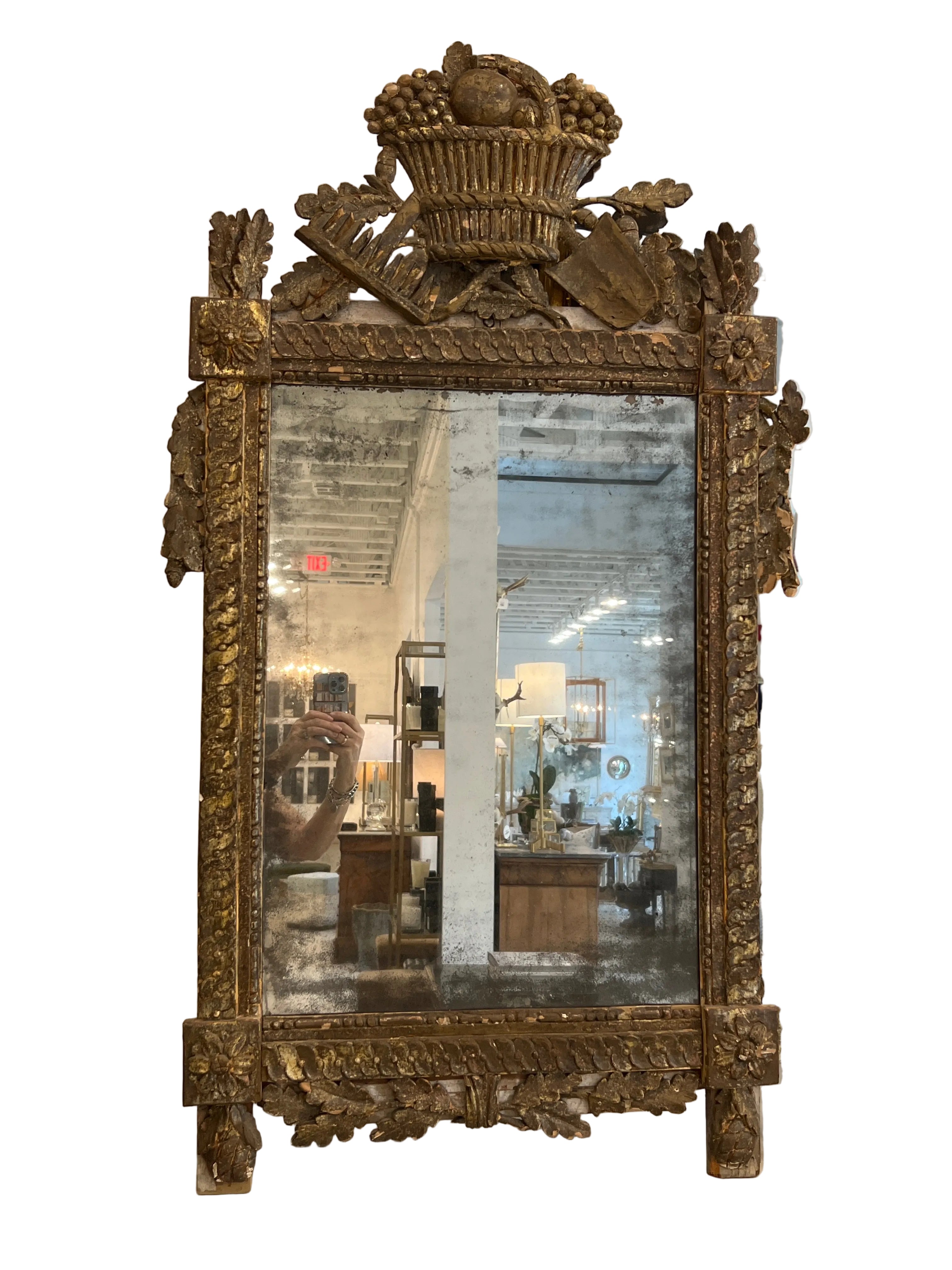 Louis XVI Provencal Mirror 18th C. Original Mercury Glass