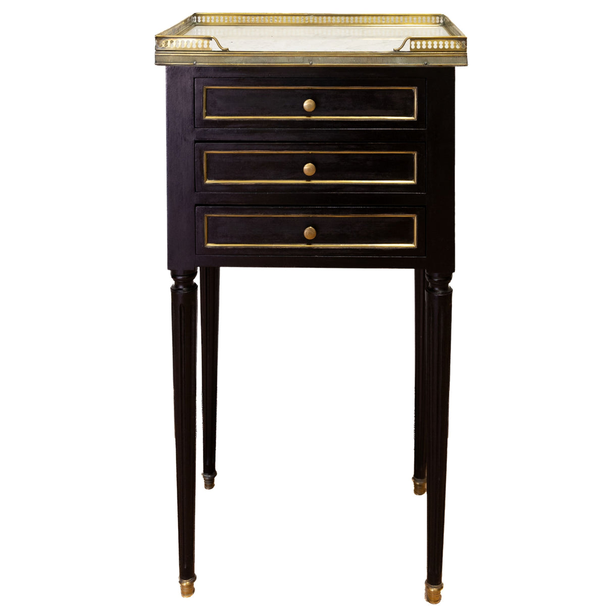Black Side Table with White Marble & Brass Gallery (15.5x11x29H)