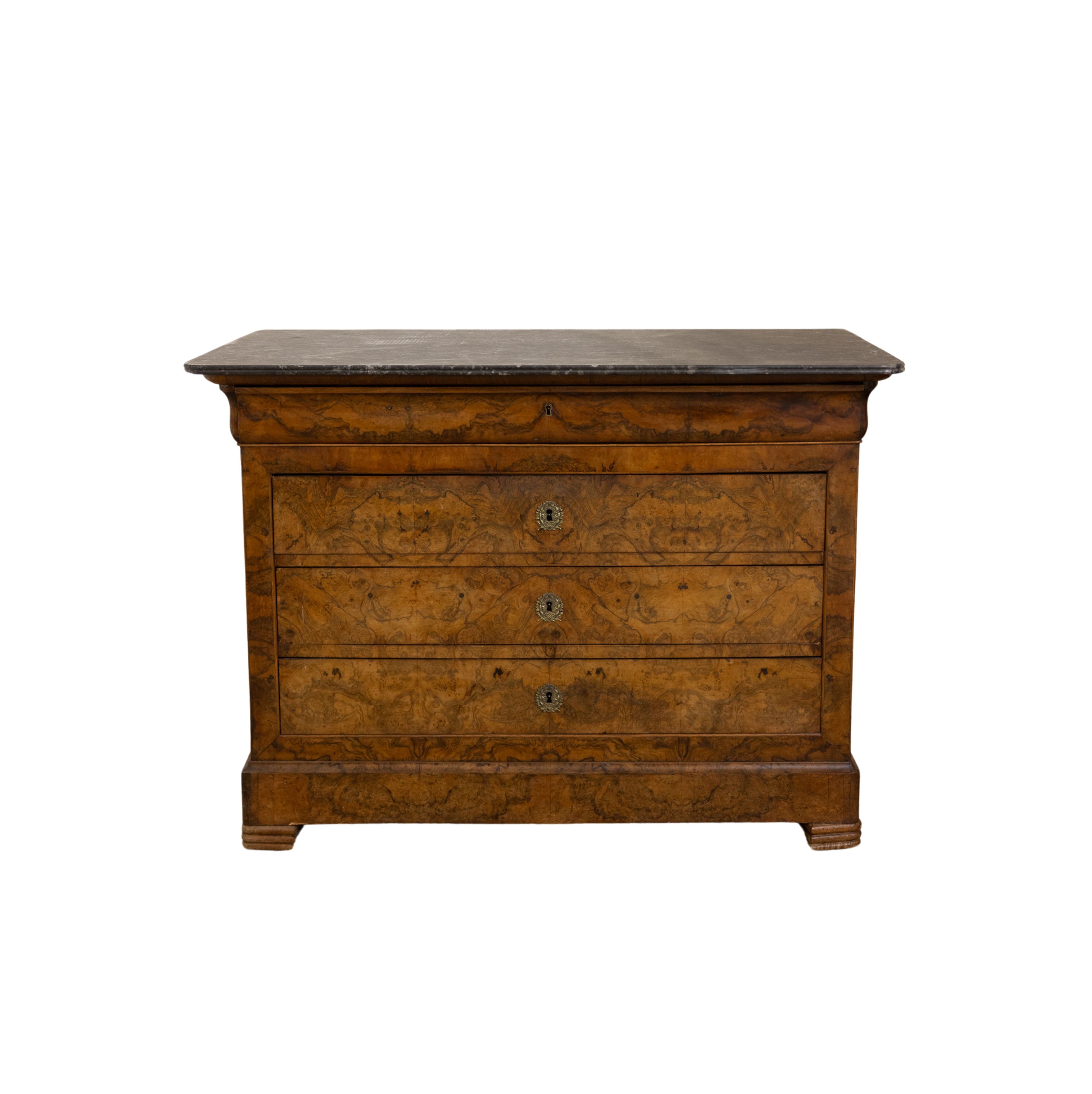 Burled Louis Philippe Commode with Dark Marble(51.5w x 24d x 37h)