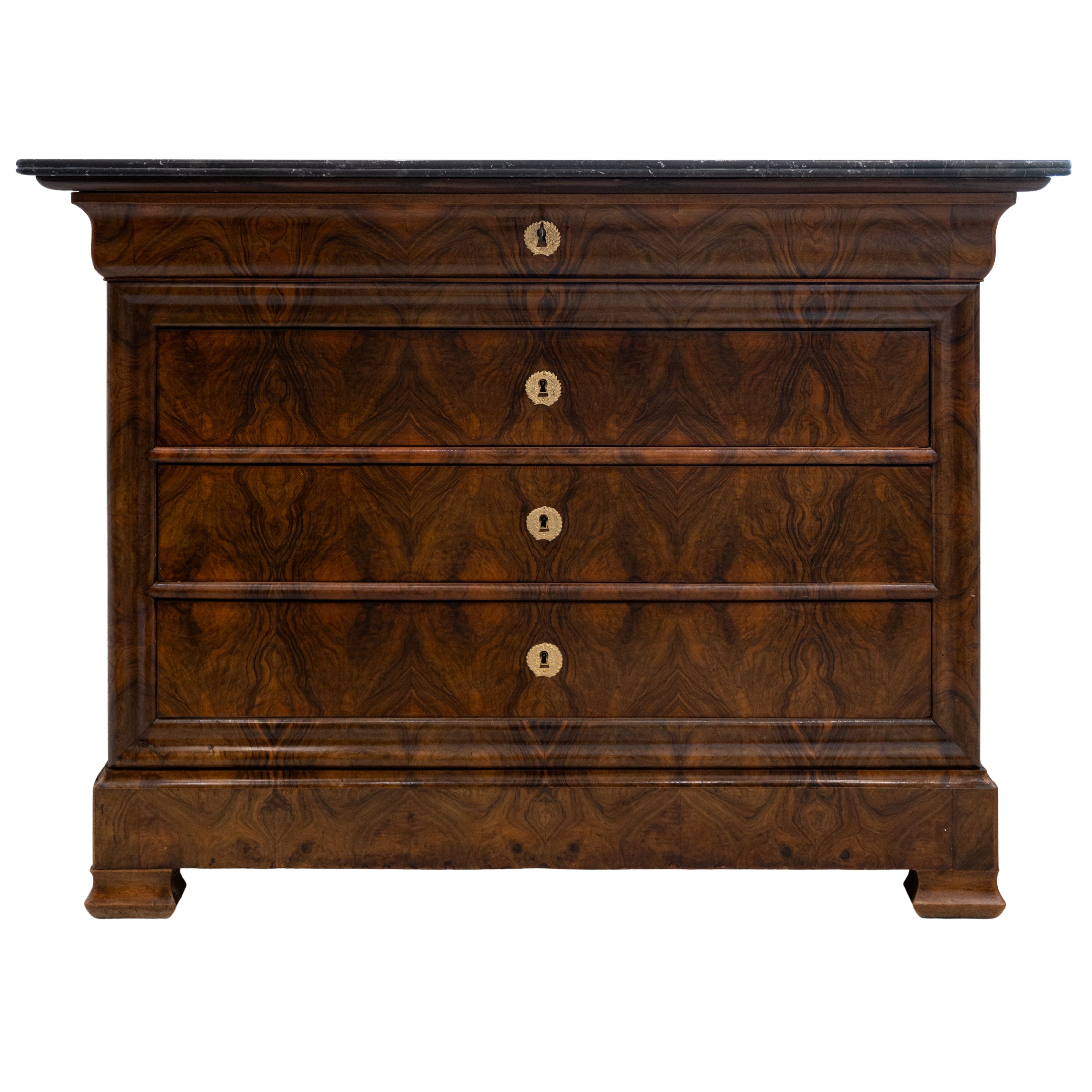 Burled LP Commode with Grey Marble 49.5"Wx19"Dx37"H