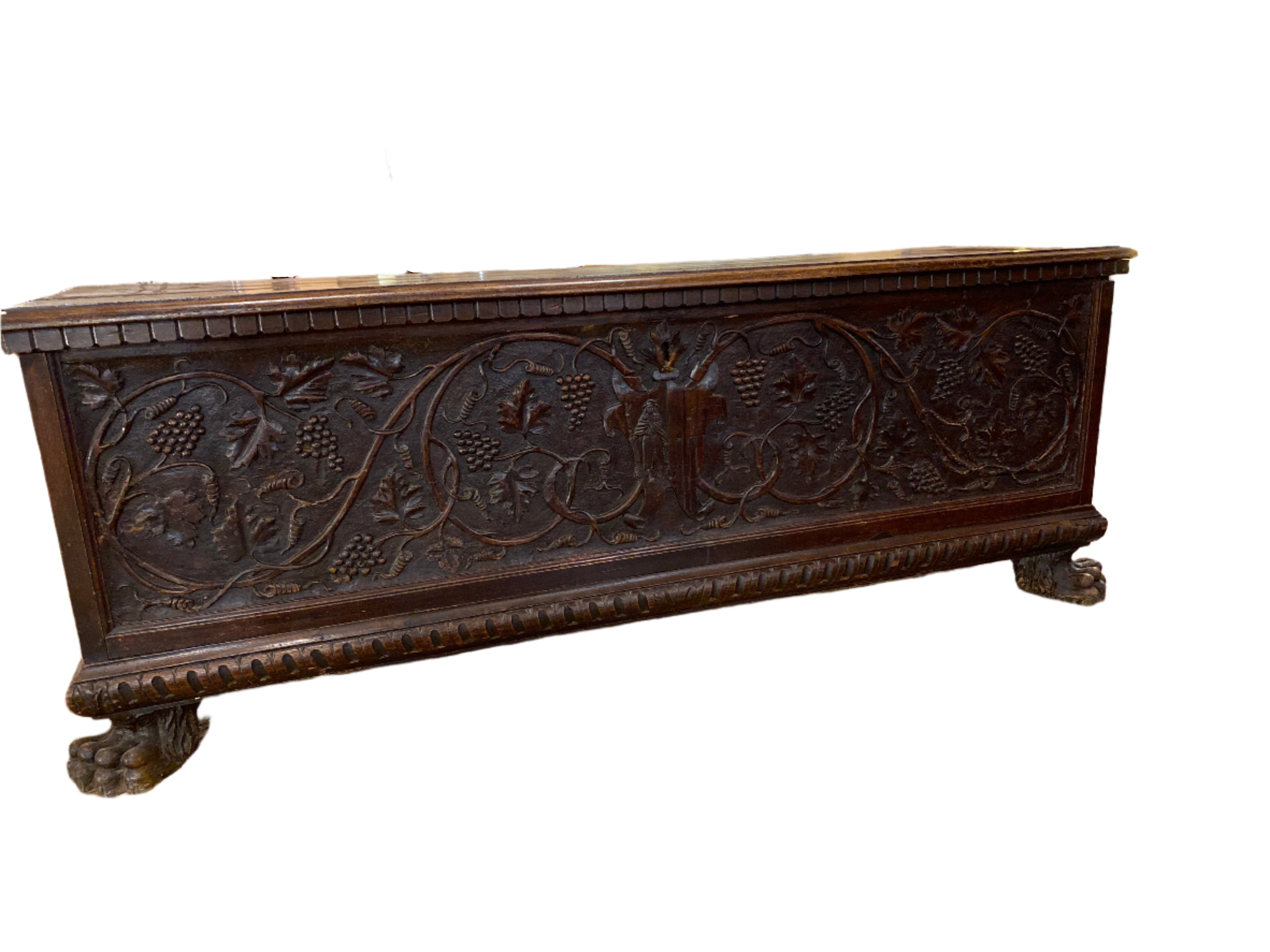 17th C. Carved Trunk 64x19x24