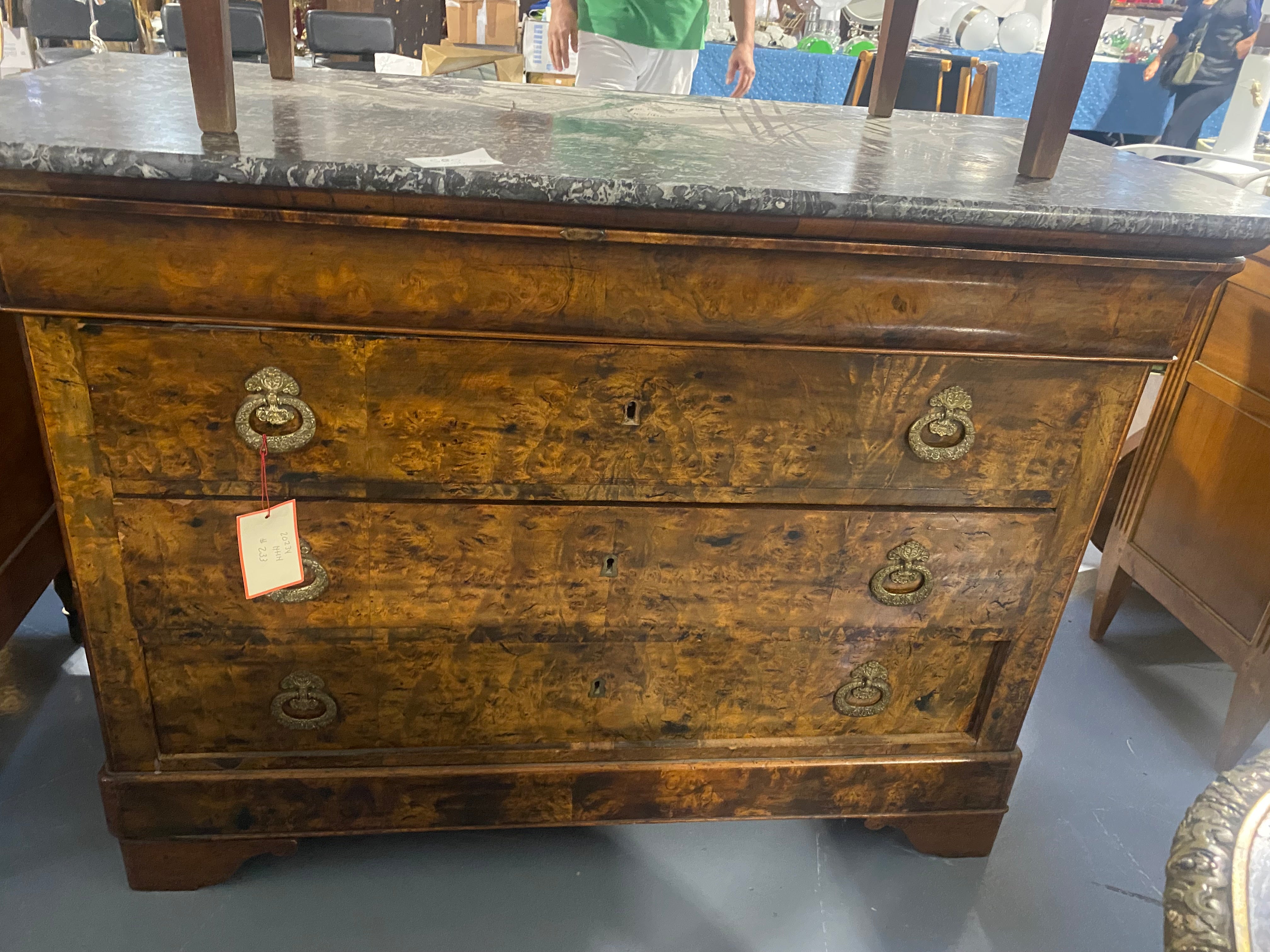 Burled Louis Philippe Commode with Black Marble(51w x 25d x 35h)