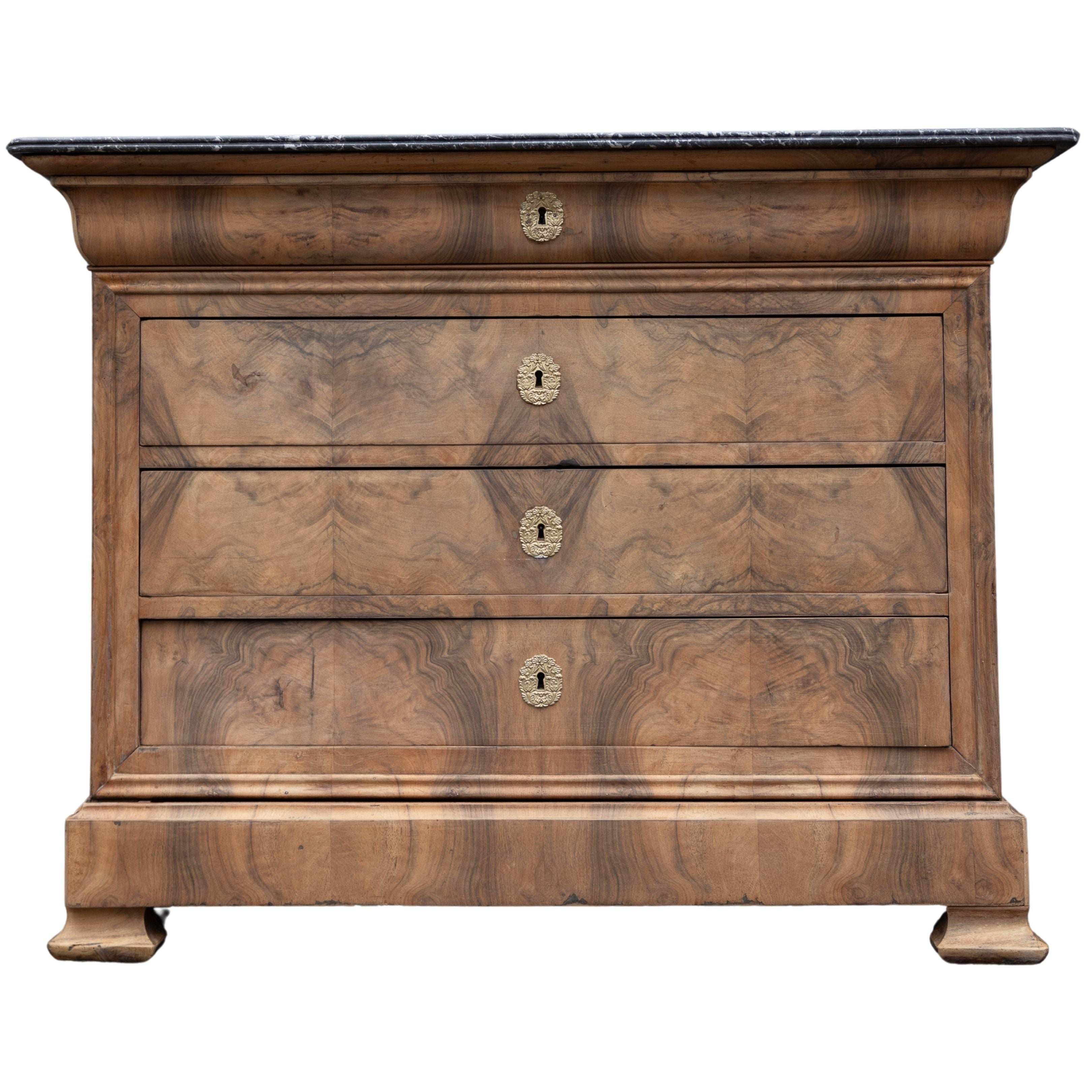 Louis Philippe Commode with Dark Marble(51w x 25d x 37h)