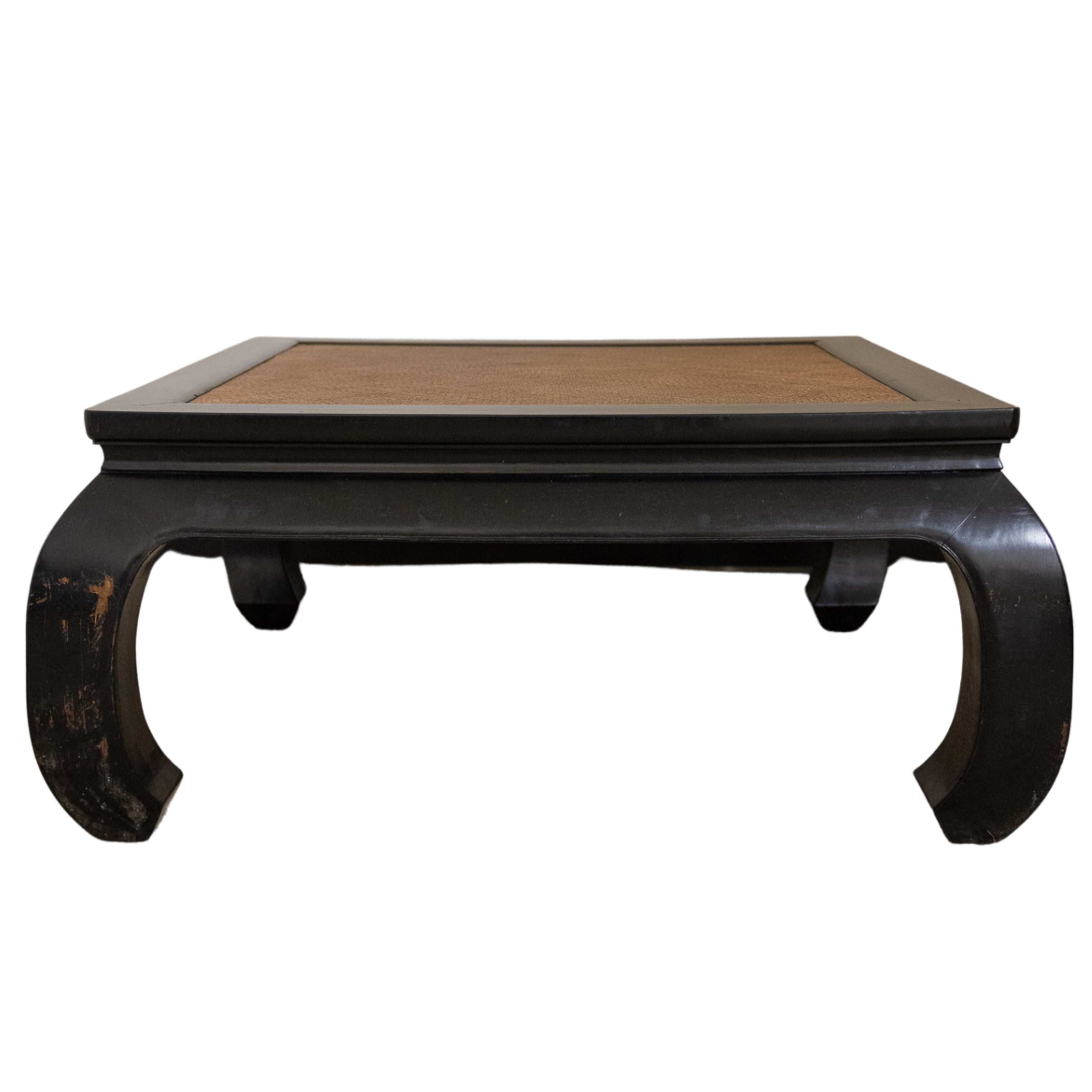 Black Coffee Table with Rattan Top
