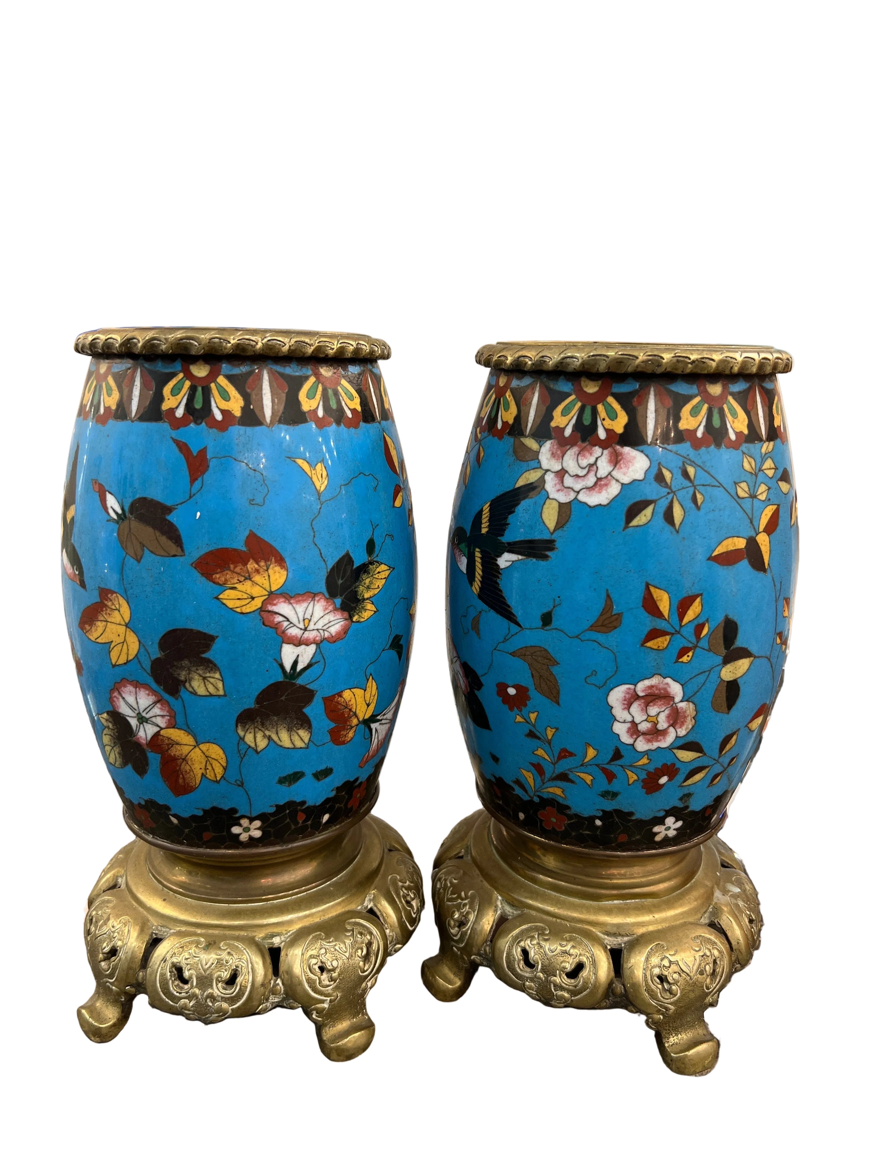 Pair of Blue Cloisonné Vases