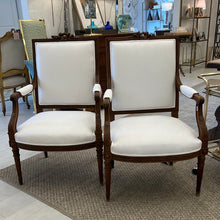 Load image into Gallery viewer, Pair of XVI White Linen Oak Armchairs - Sold as a Pair
