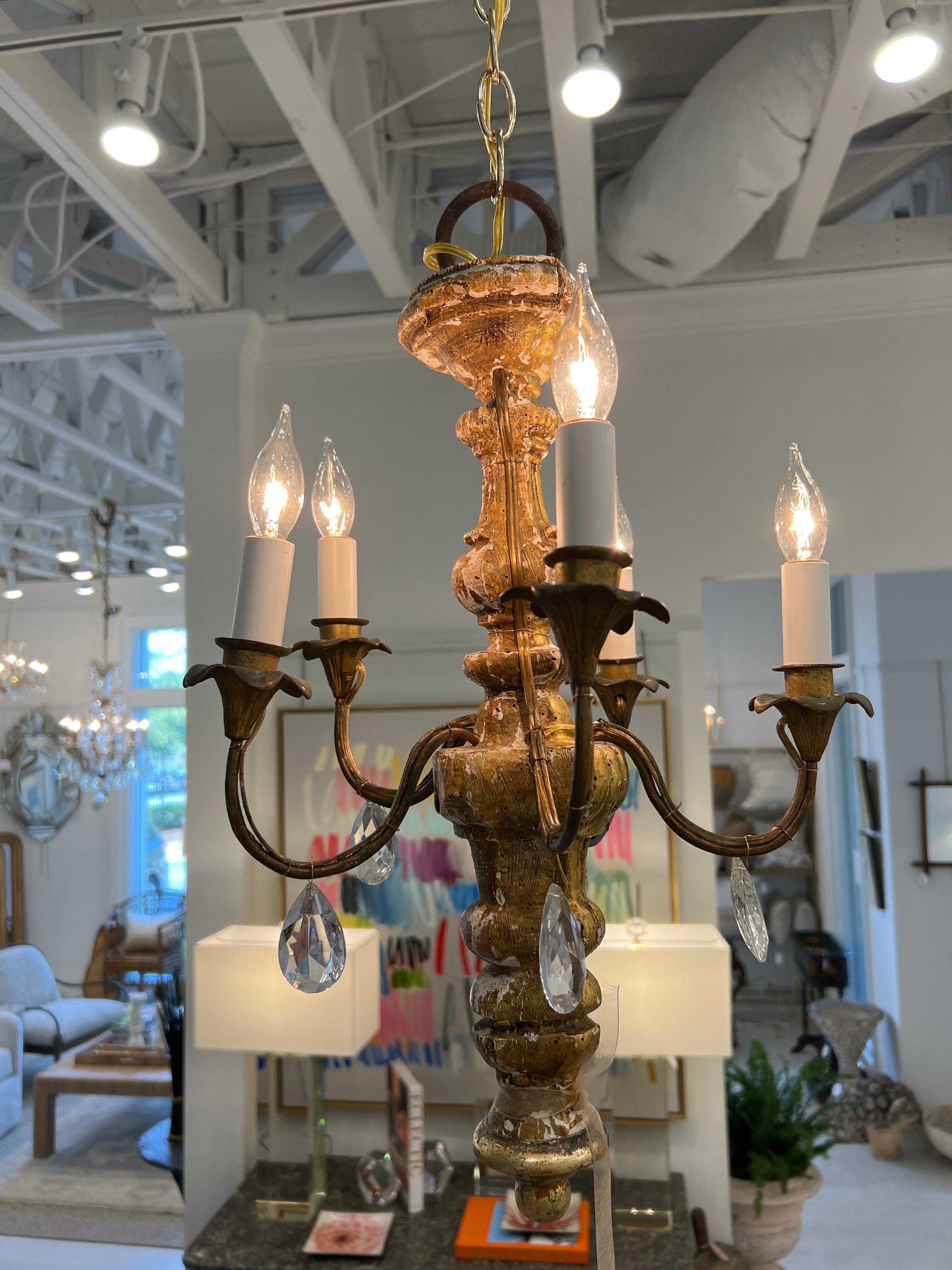 Wooden Chandelier with Crystals