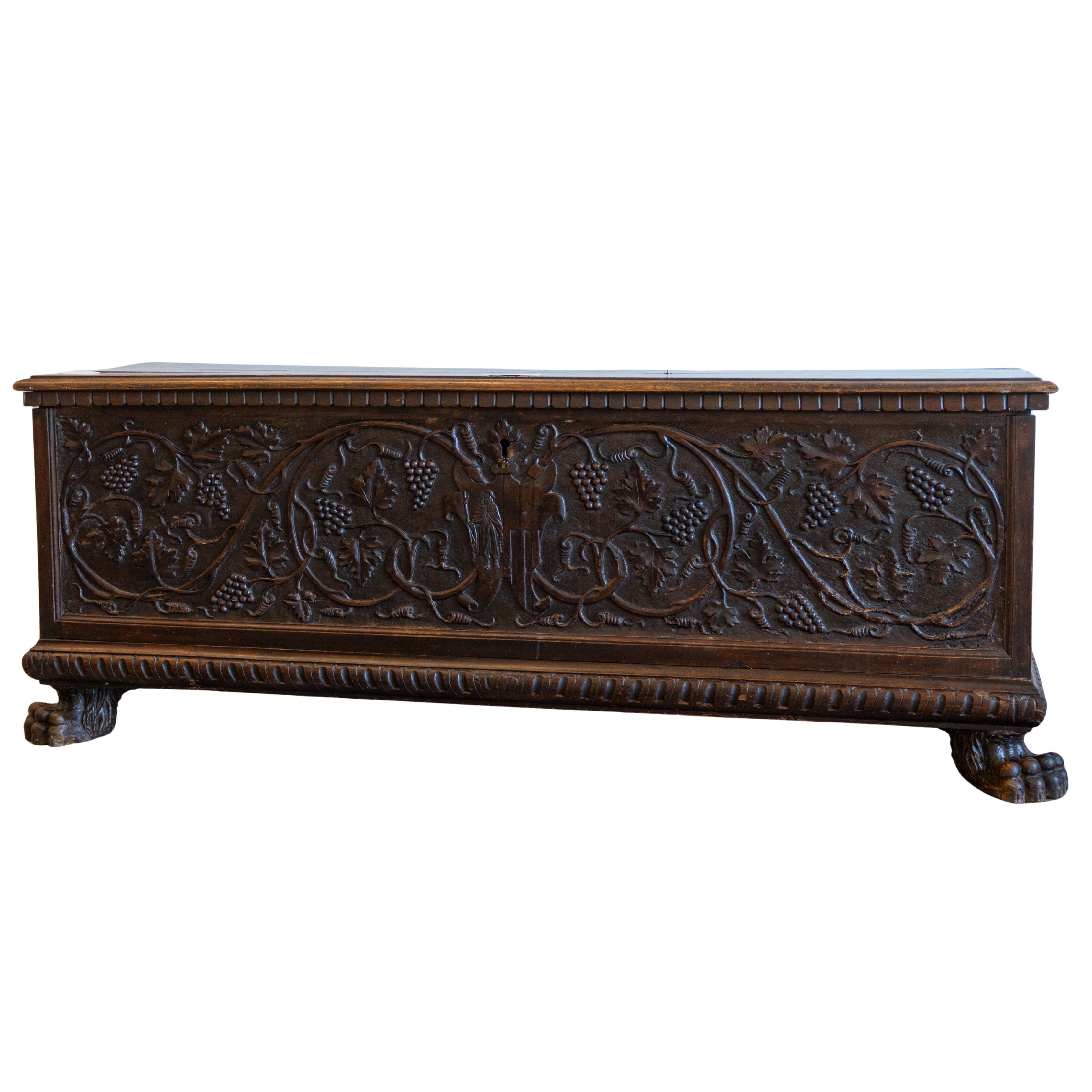 17th C. Carved Trunk 64x19x24