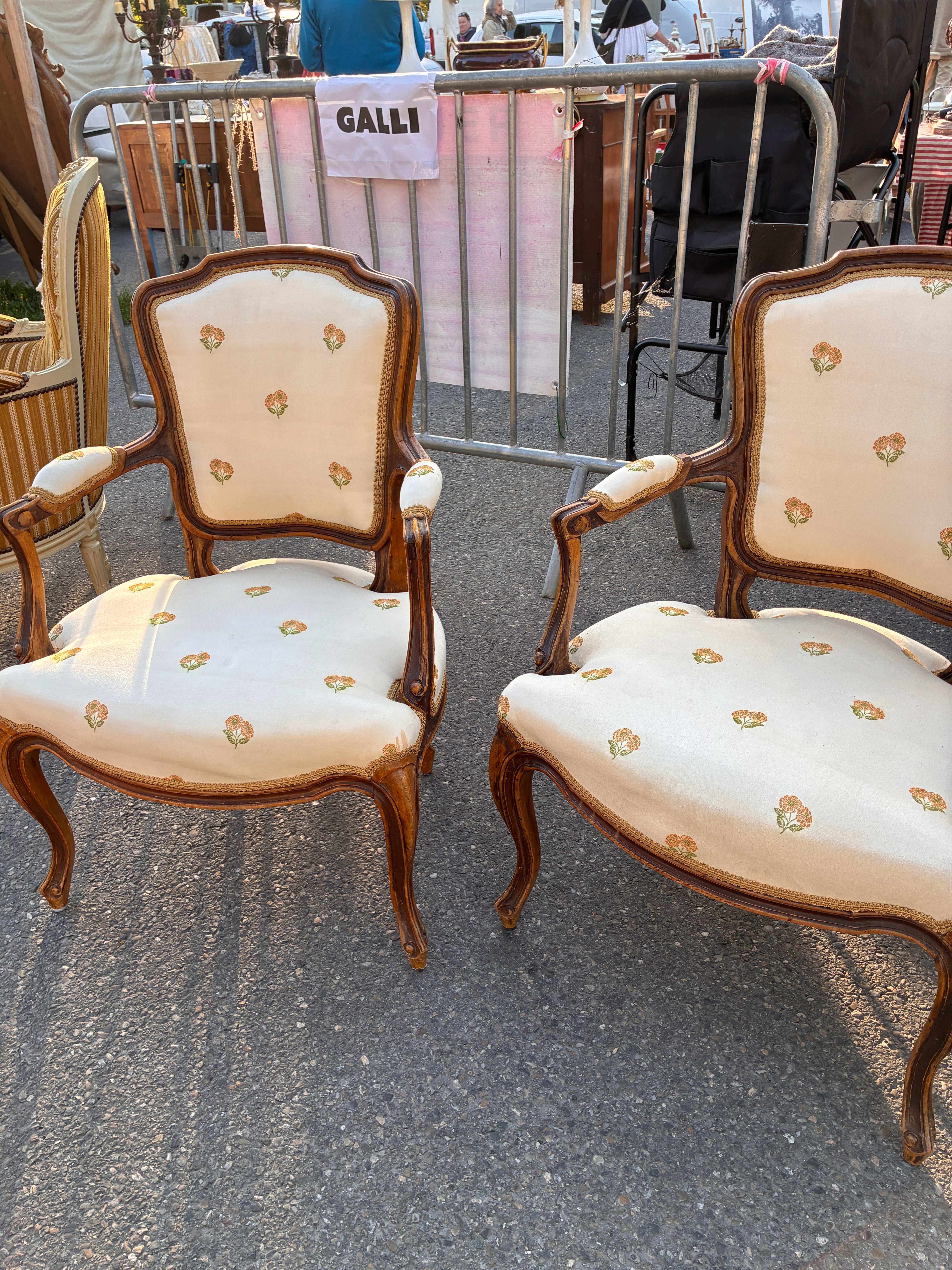 Pair of Louis XV-style recovered Grand Millennial Armchairs