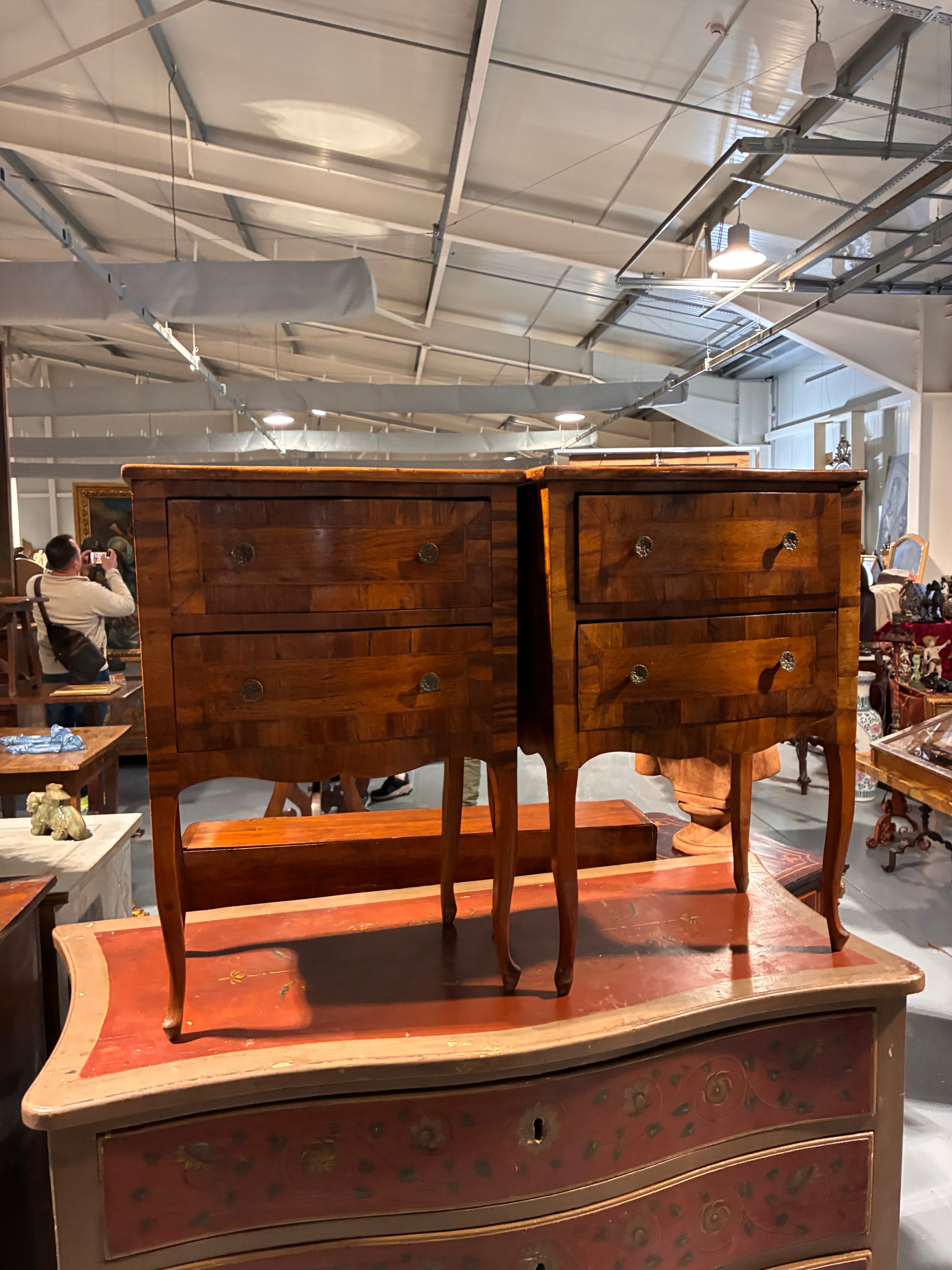 Pair of Burled Walnut 3-Drawer Nightstands
