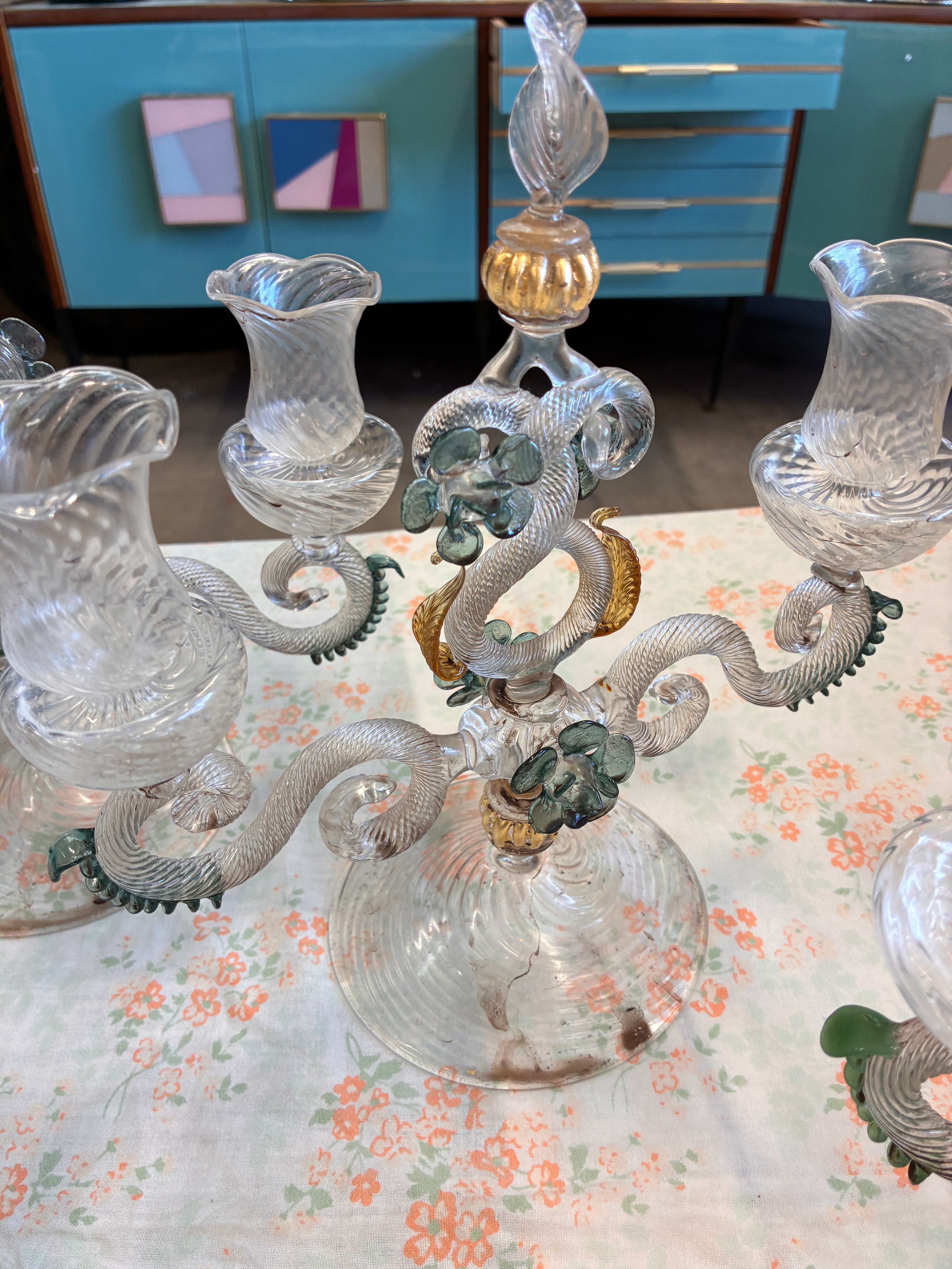 Pair of Vintage Murano Glass Candelabras