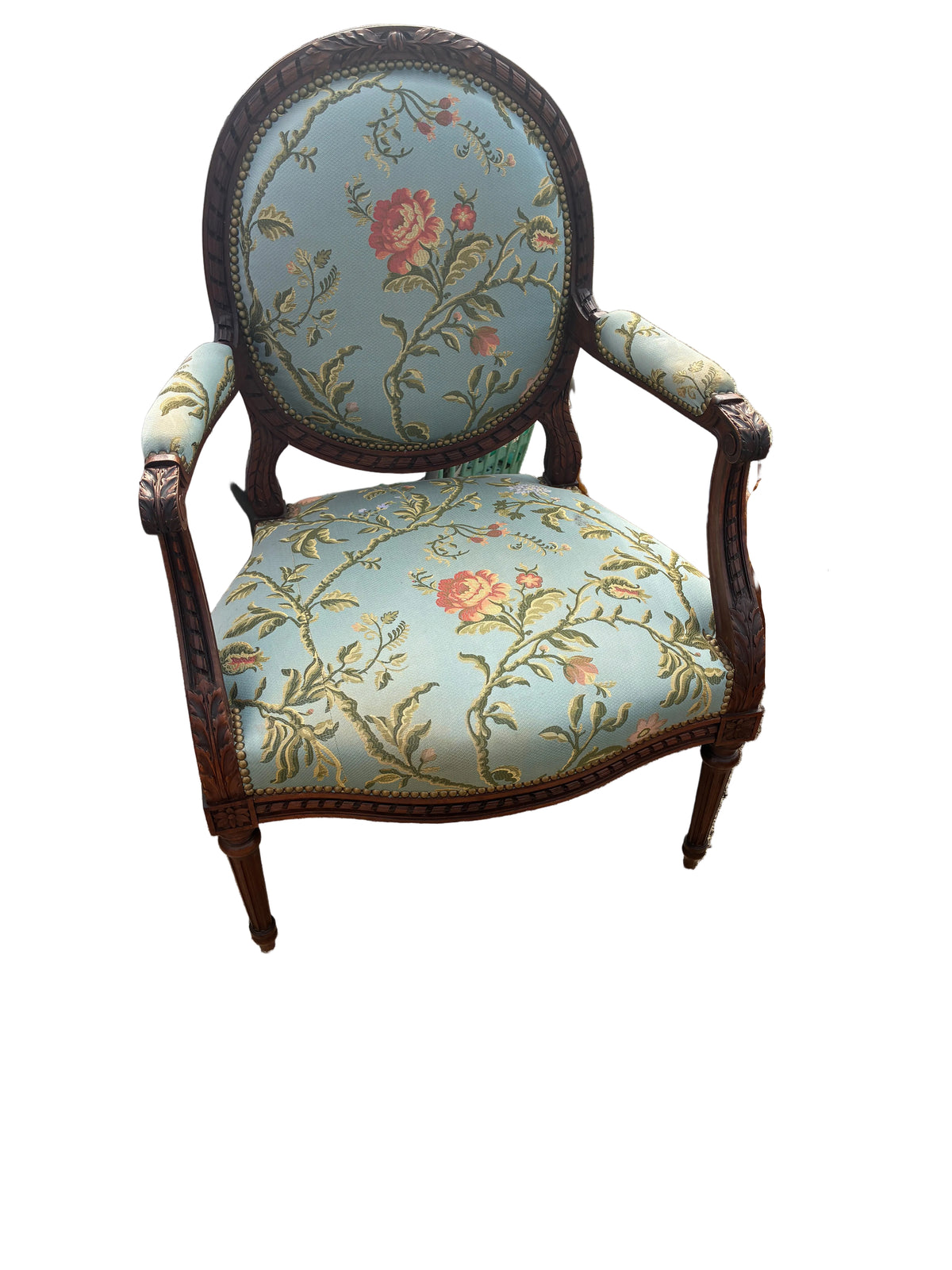 Pair of Louis XVI Armchairs with Blue Floral Fabric