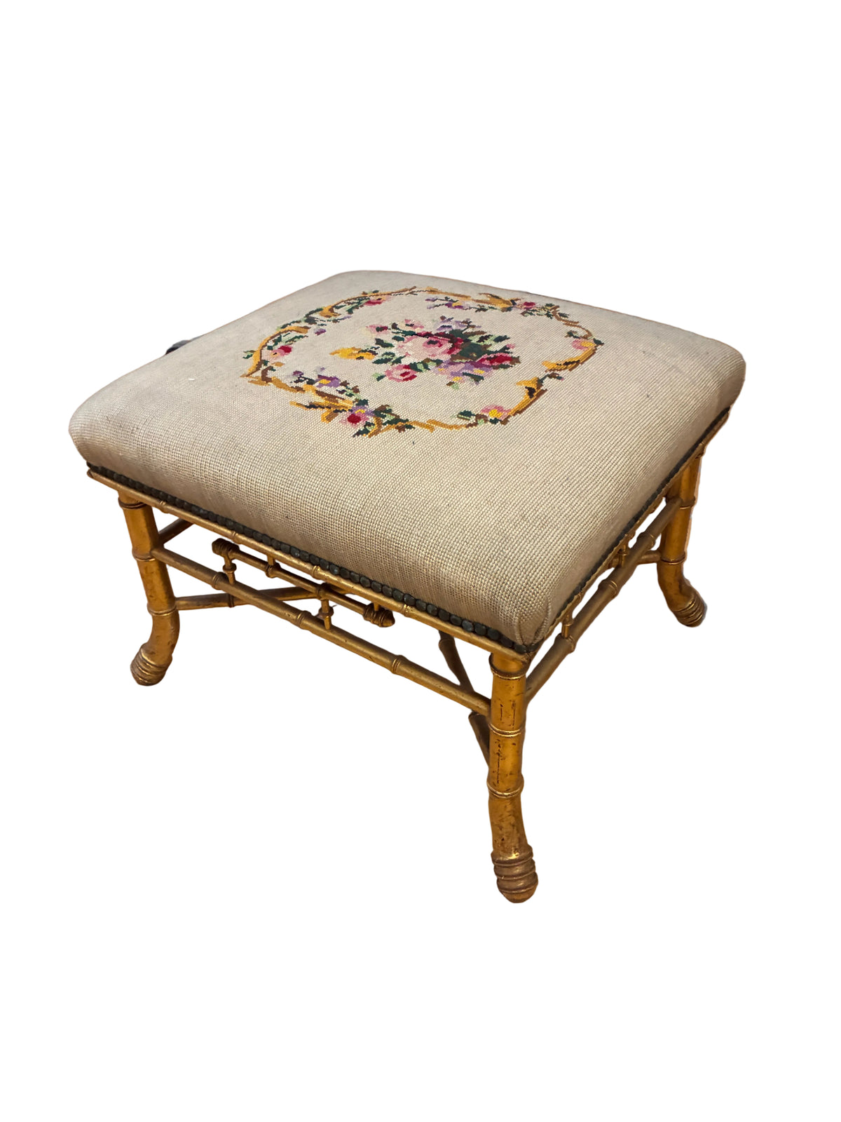 Napoleon III Bamboo Bench with Needlepoint