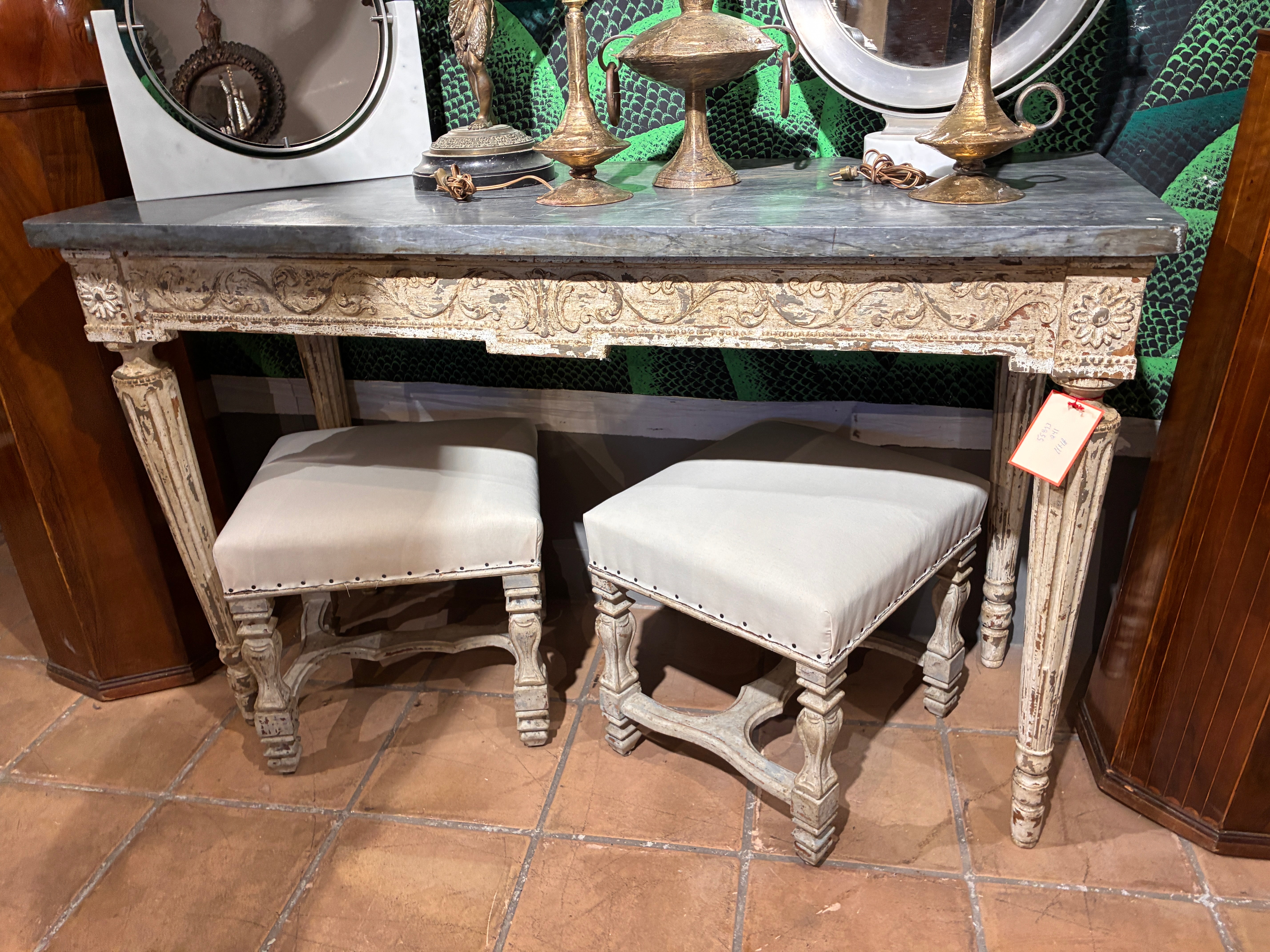 Louis XVI-style Marble-Topped Painted Console