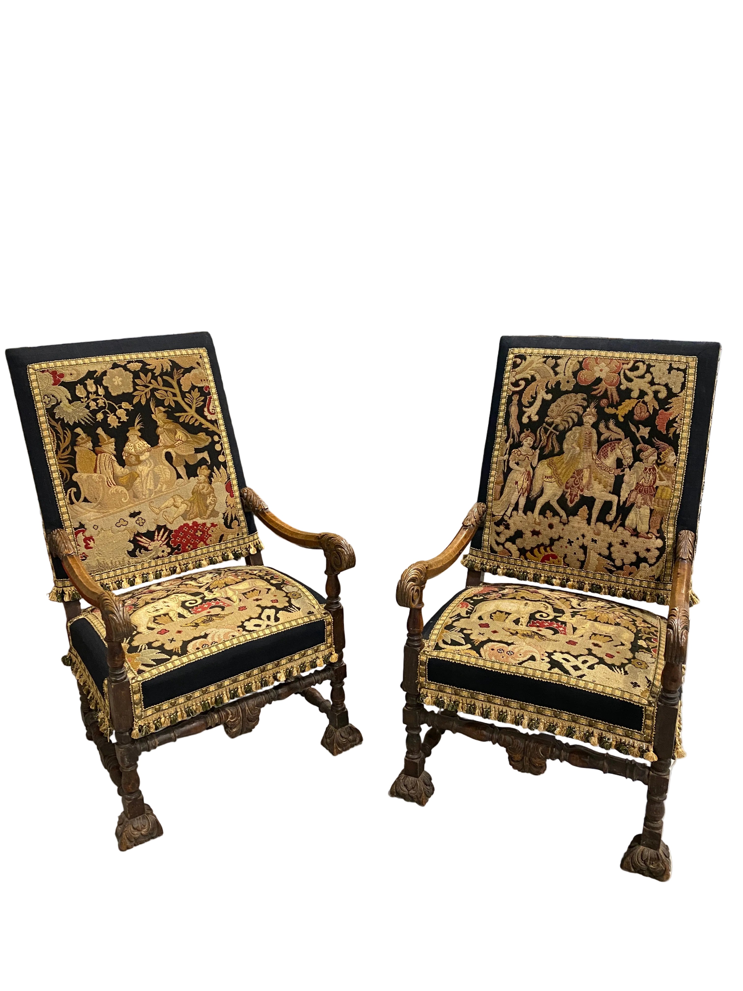 Pair of Louis XIII Armchairs with Tapestry