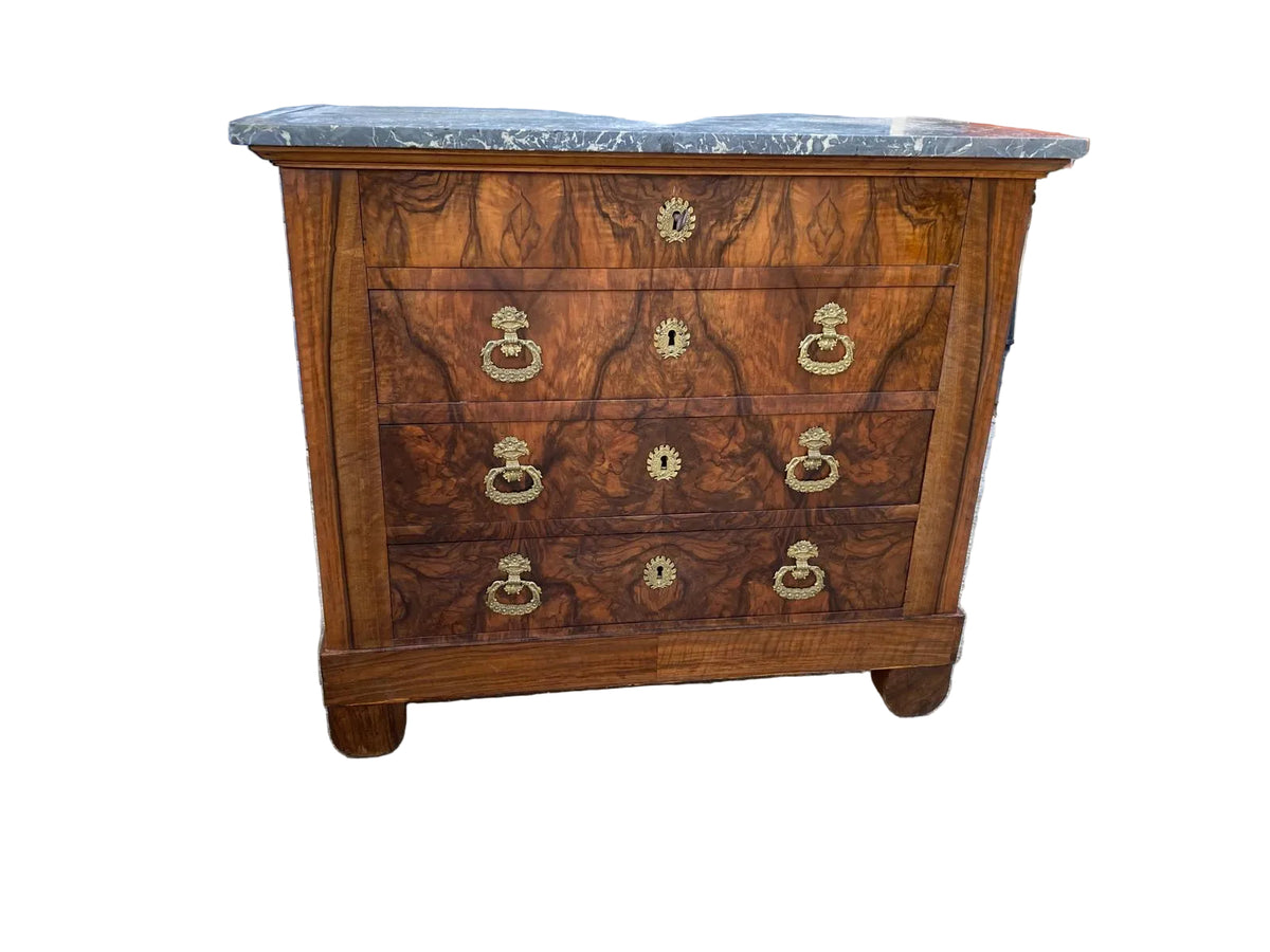 Louis Philippe Walnut Commode Dark Veining with Grey Marble 38.5x17x34.5H