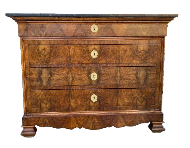 Louis Philippe Commode with Black Marble & Scalloped Bottom 51"Lx39H