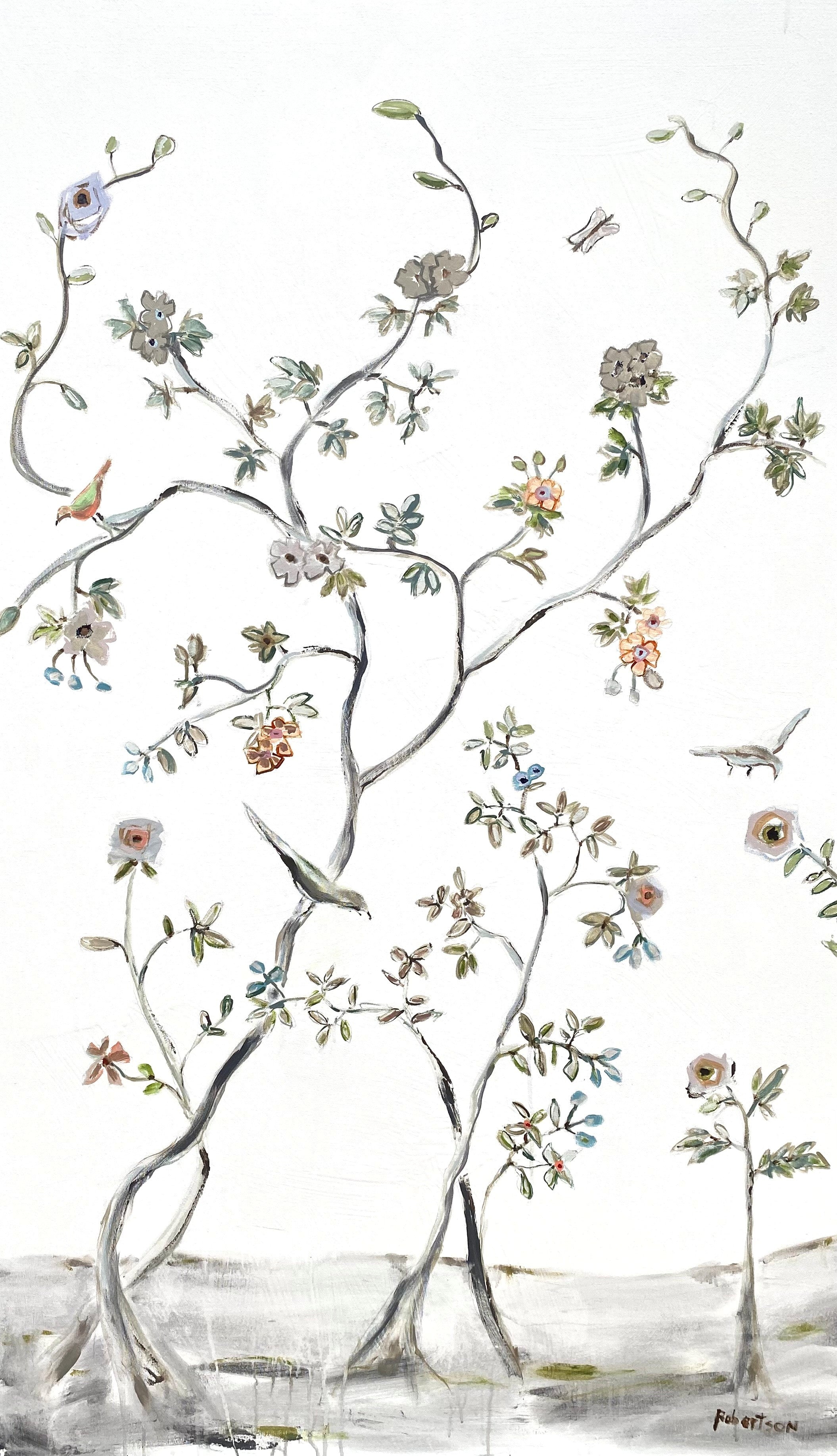 Sarah Robertson - Birds & Butterfly in the Vines (60 x 36)
