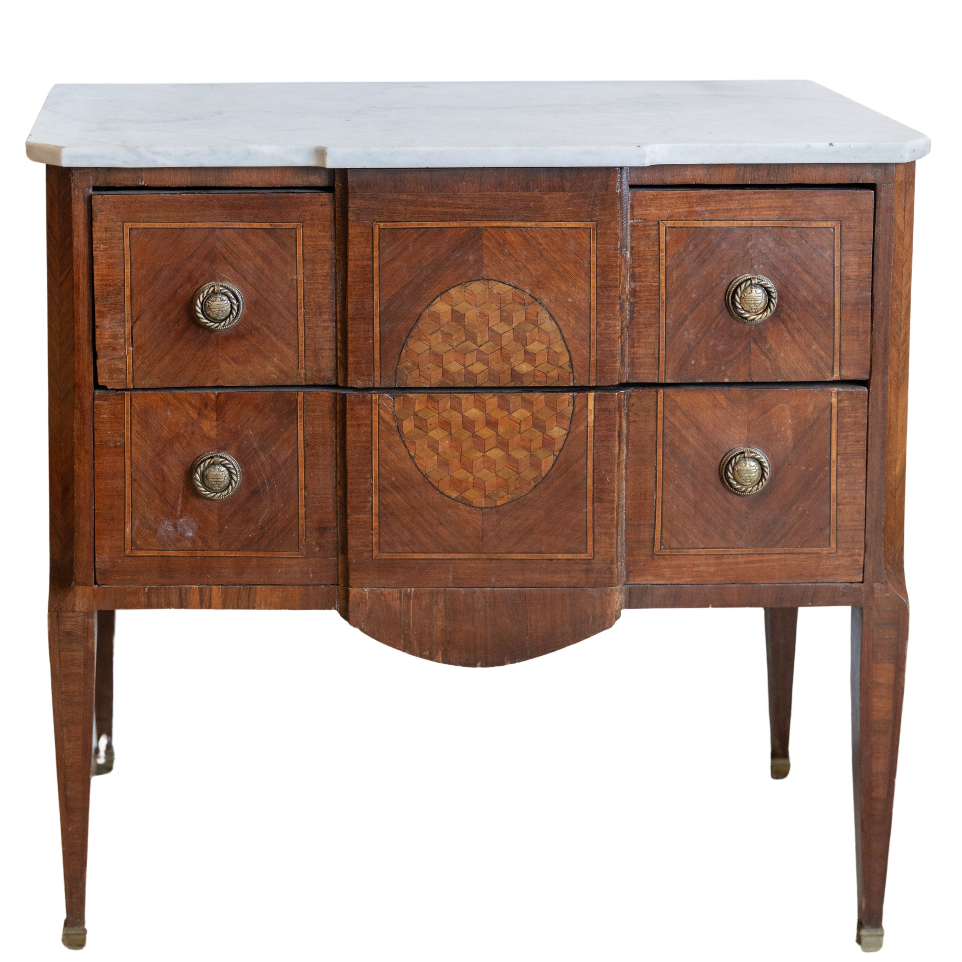 Regency Commode White Marble Round Inlay