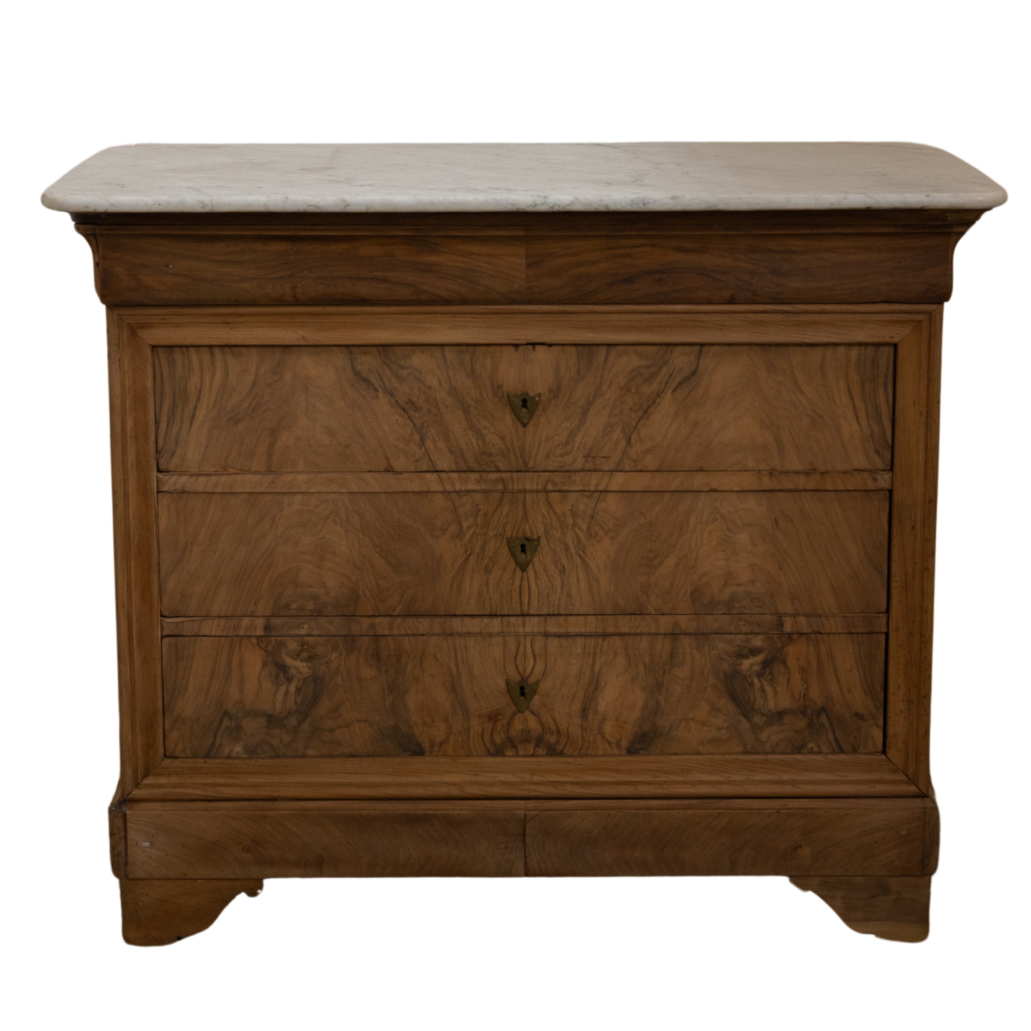 Light Burled Walnut Louis Philippe Commode with White Marble (46 x 20.5 x 39)