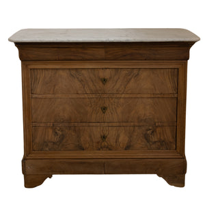 Light Burled Walnut Louis Philippe commode with White Marble