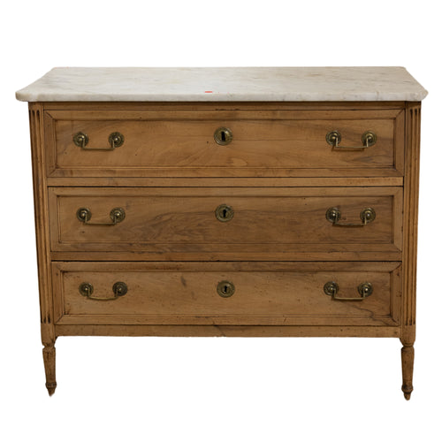 Stripped Walnut Commode White Marble