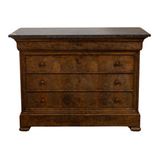 Load image into Gallery viewer, Louis Philippe Burled Walnut Commode w/ Dark Gray Marble