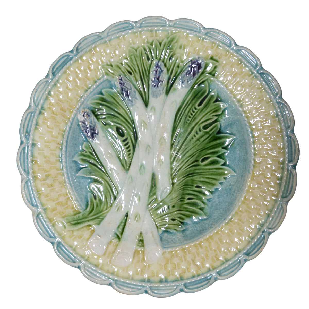 Barbotine Asparagus Plate w/ Scalloped Edge