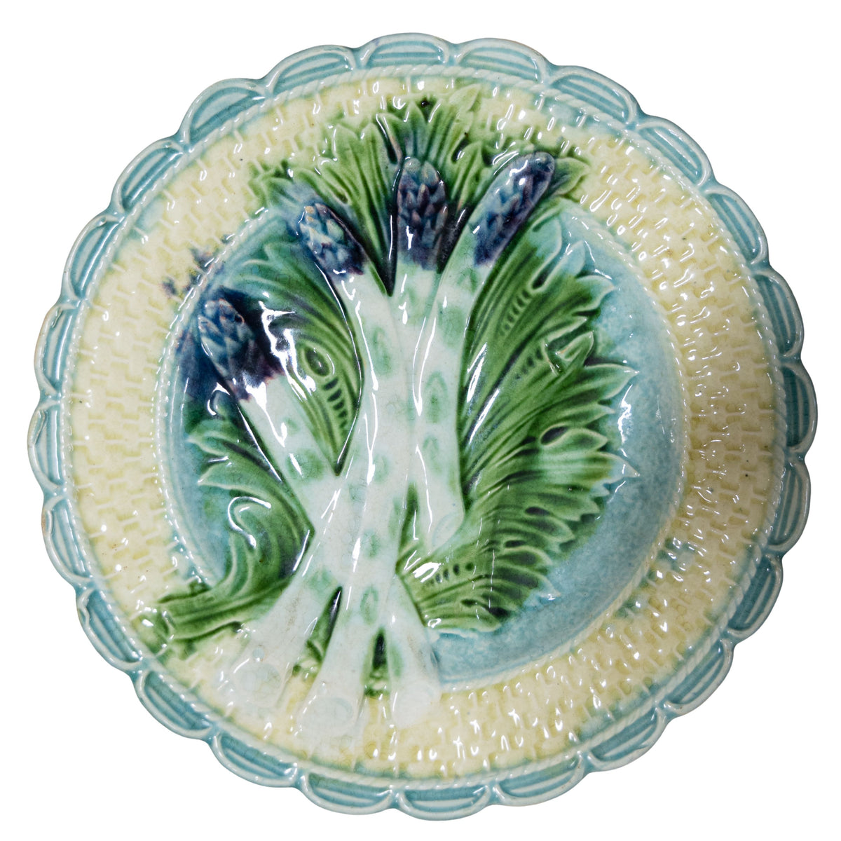 Barbotine Asparagus Plate w/ Scalloped Edge & Dark Tips