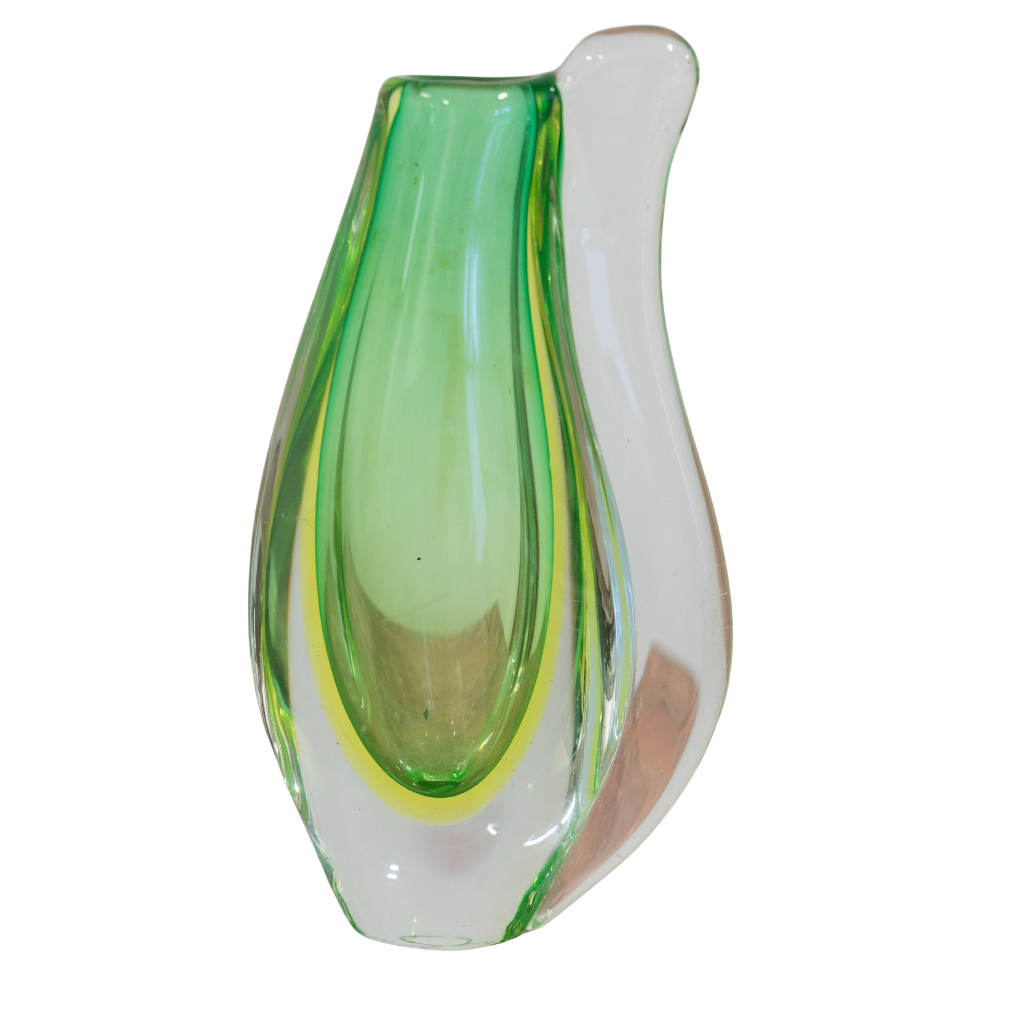 Flavio Poli Murano Glass Green & Clear Vase