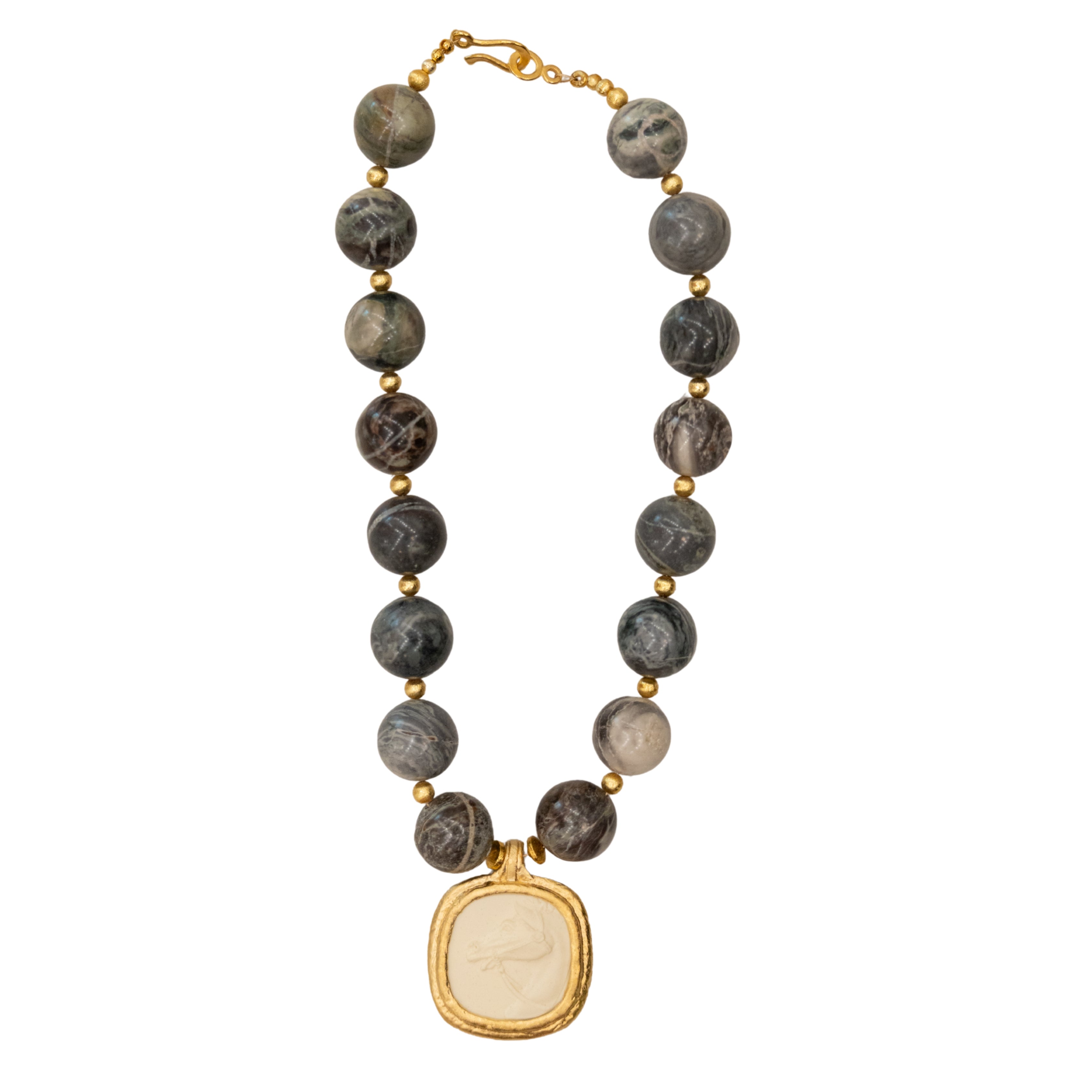 Marble Jasper Horse Intaglio Necklace