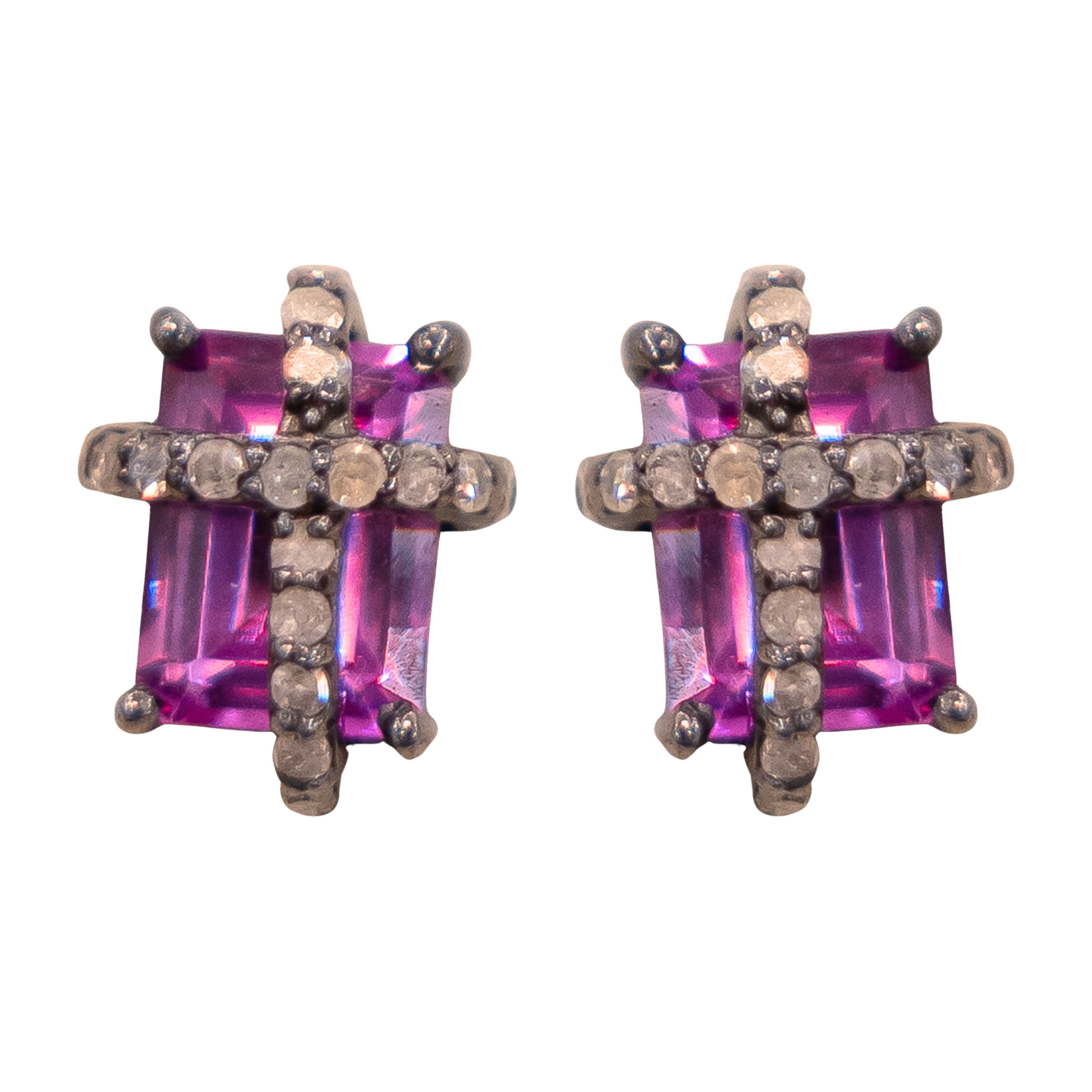 Rose Quartz & Pave Stud Earrings