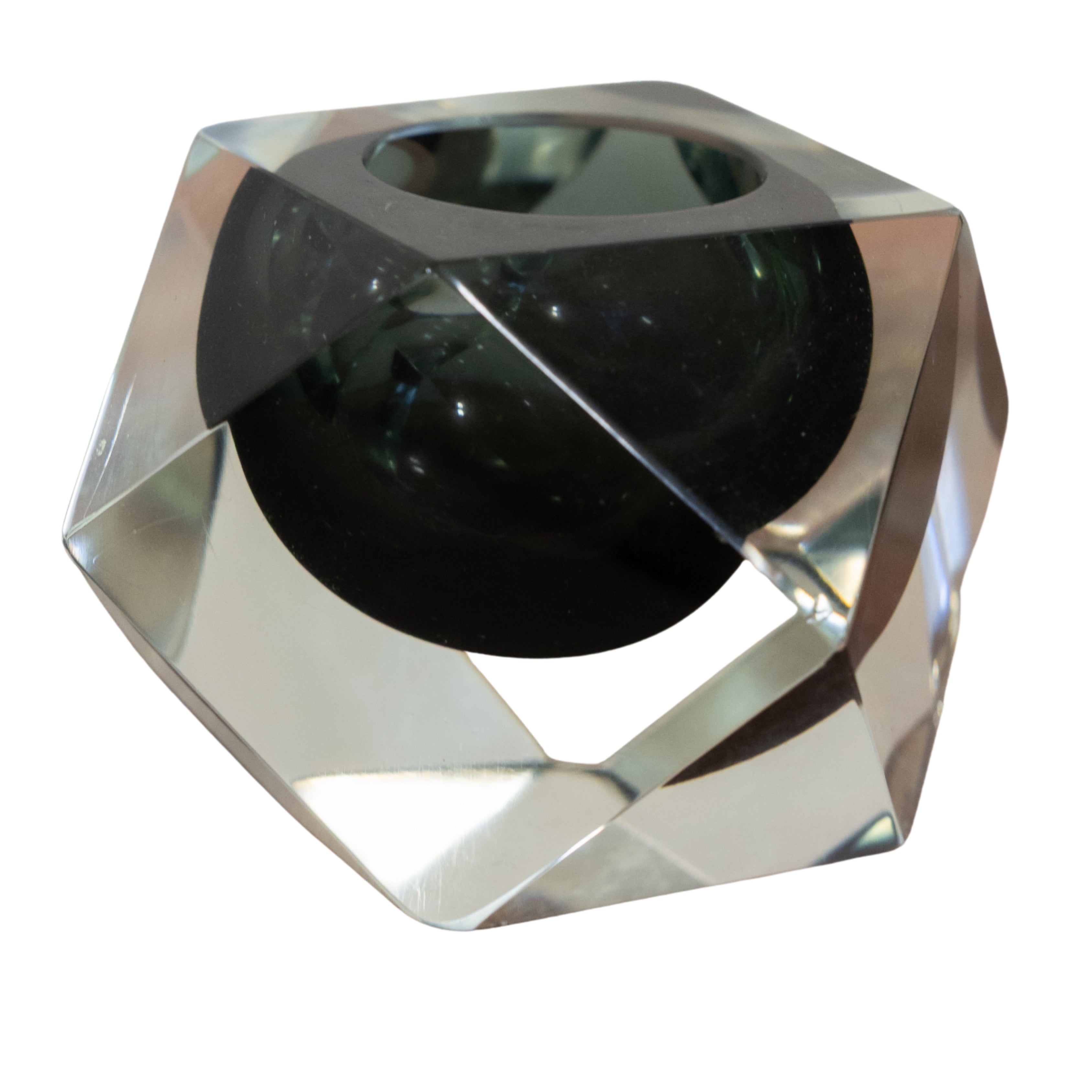 Flavio Poli Murano Glass Gray Faceted Dish Small