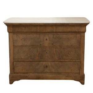 Light Burled Walnut Louis Philippe Commode w/ White Marble