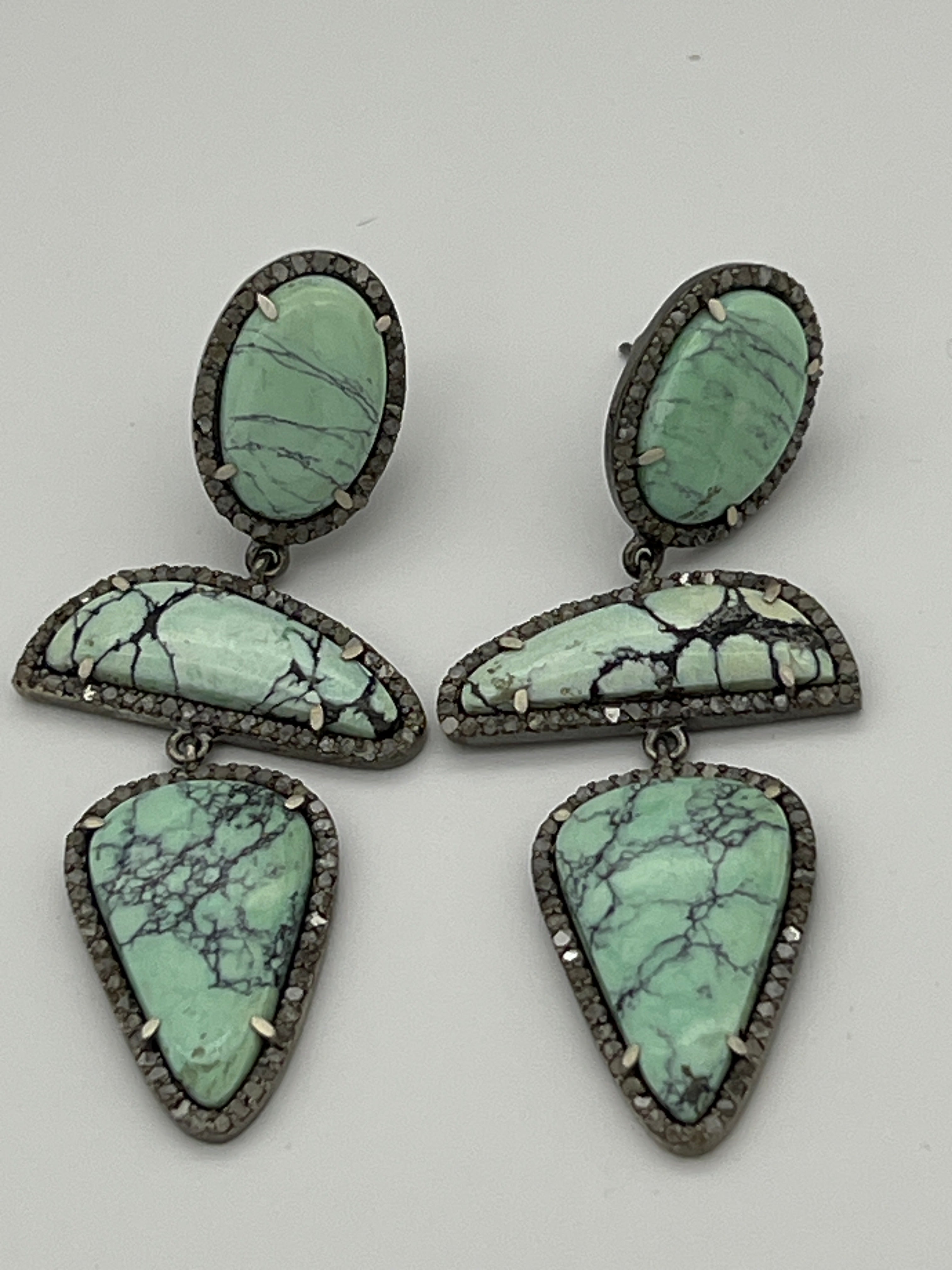 Black Bridge Variscite Triple Drop Earrings 2