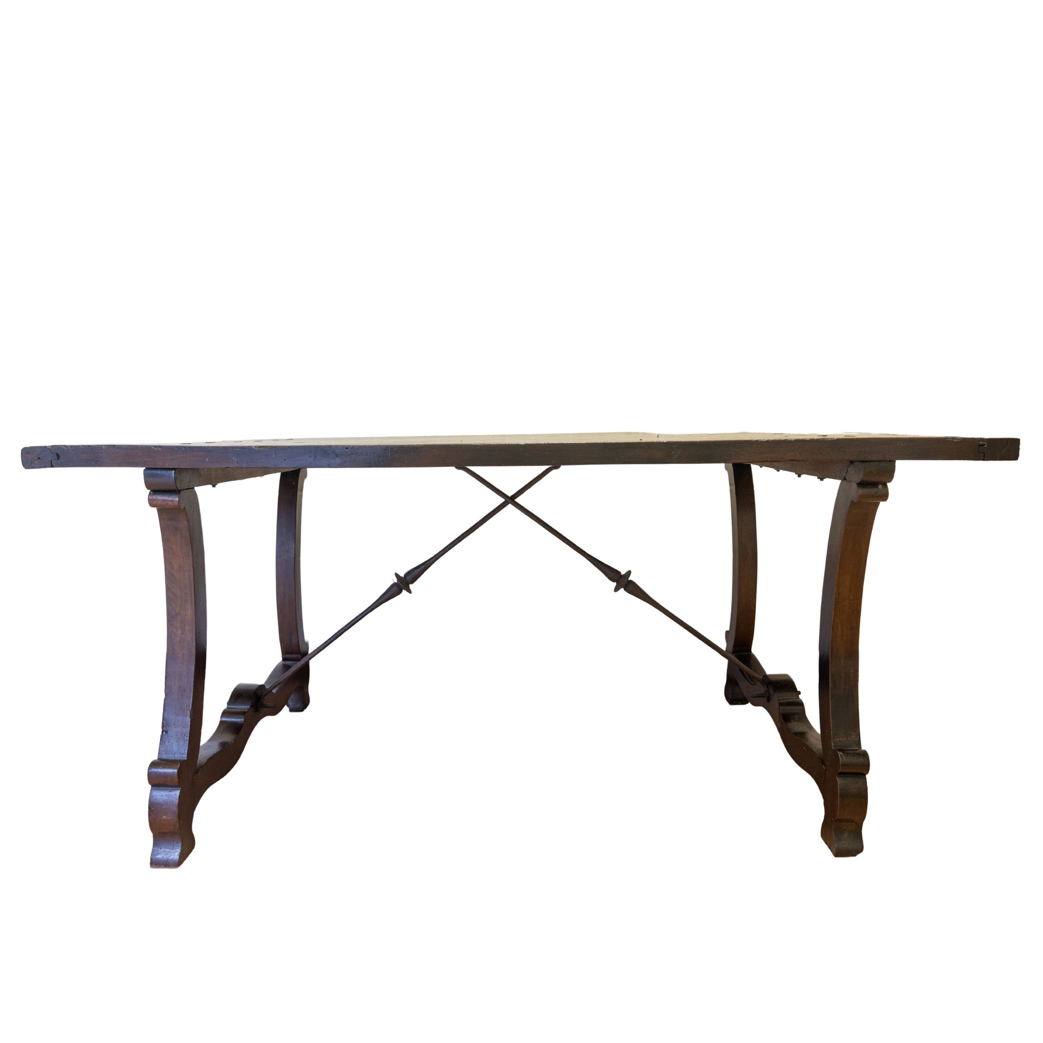 L XIV Walnut Italian Table with Iron Trestle