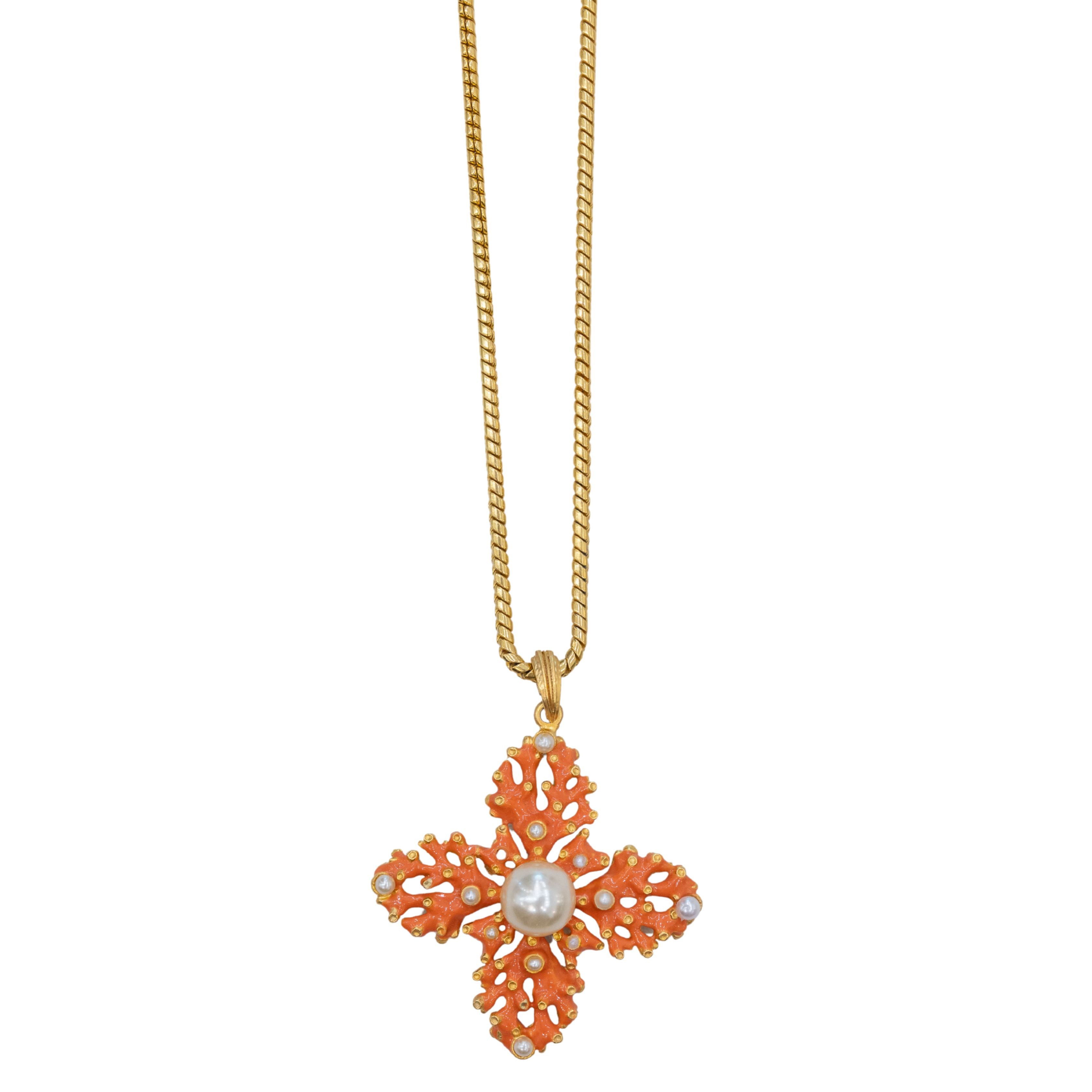 Vintage Orange Coral Pendant Necklace