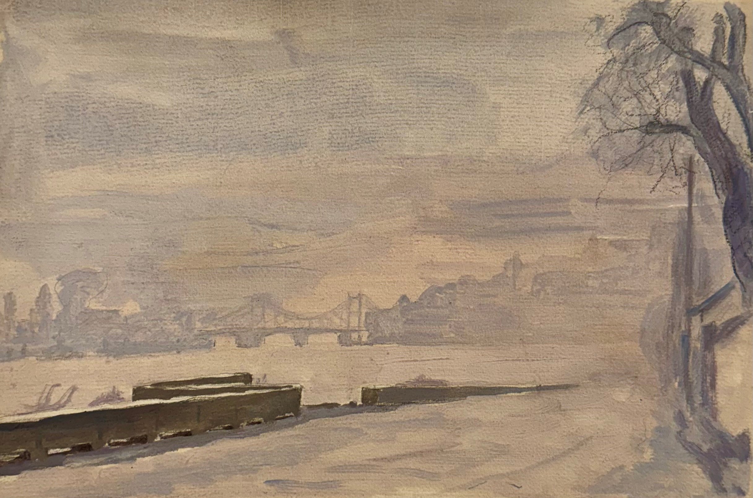 Heritage - Au bord de la Saone I by Ernst Deluermoz (9.5 x 12.5)
