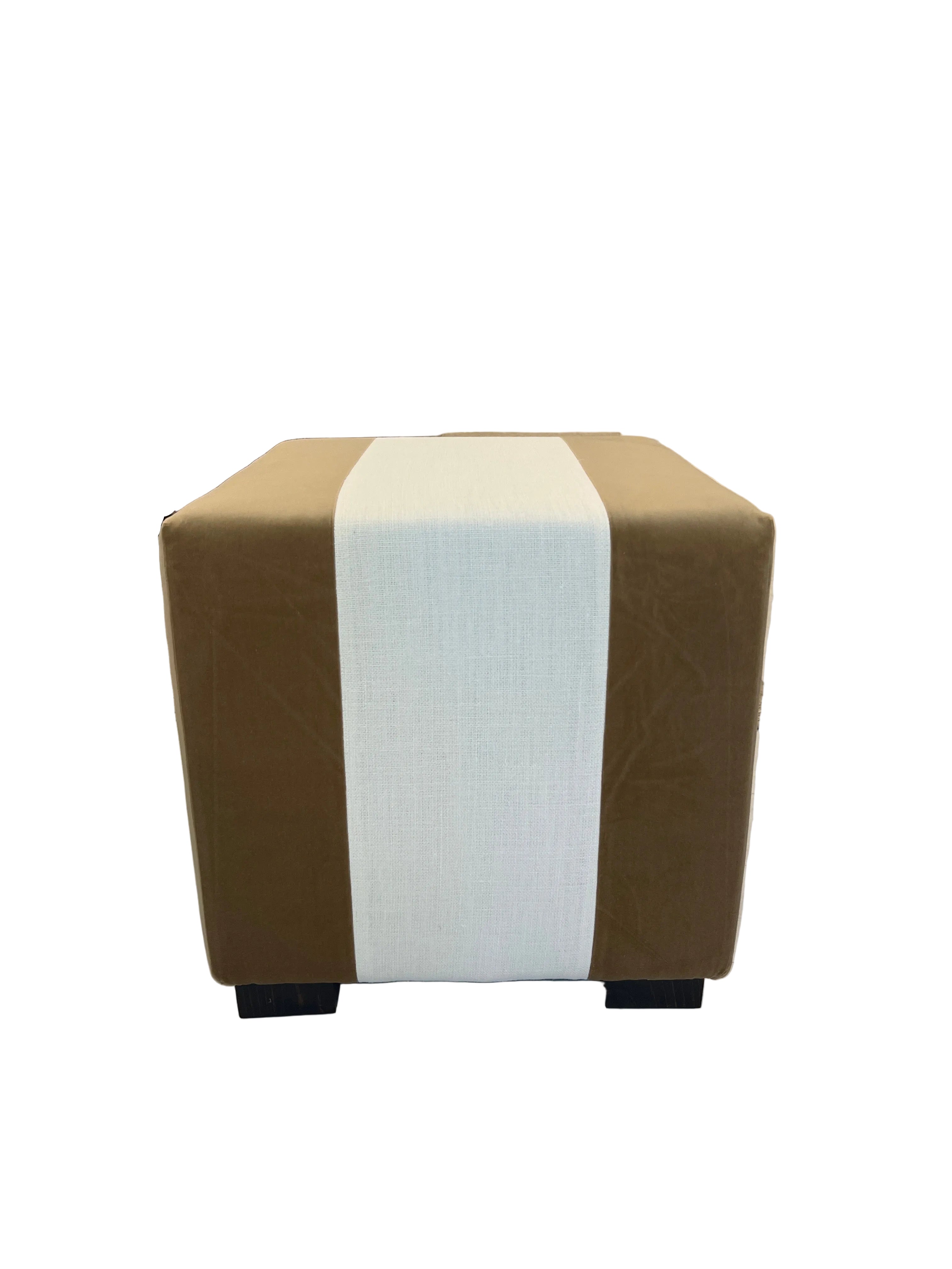 Truffle & Ivory Linen Ottoman with Feet