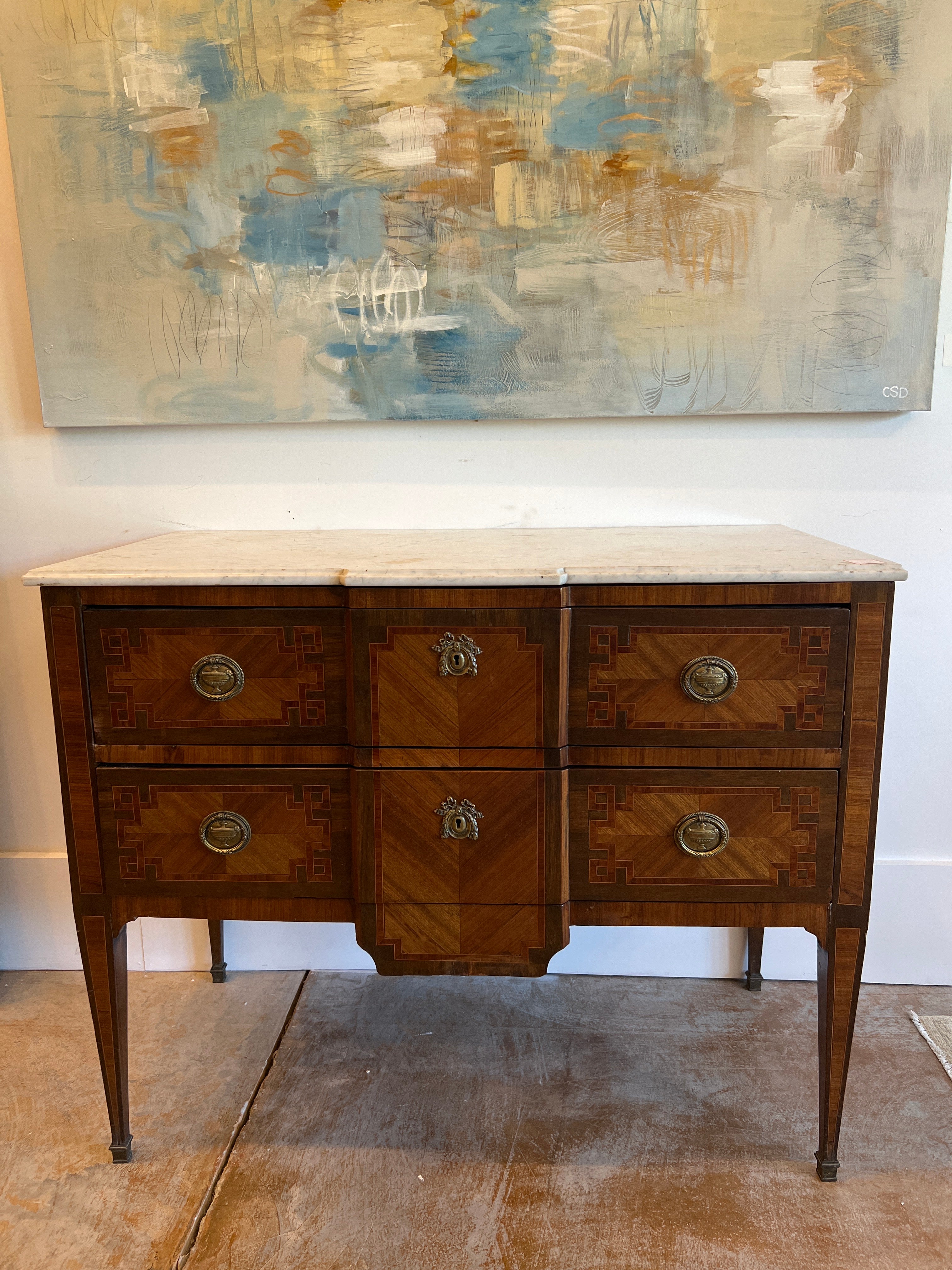 Regency Commode White Marble Veneer(44w x 22d x 35h)