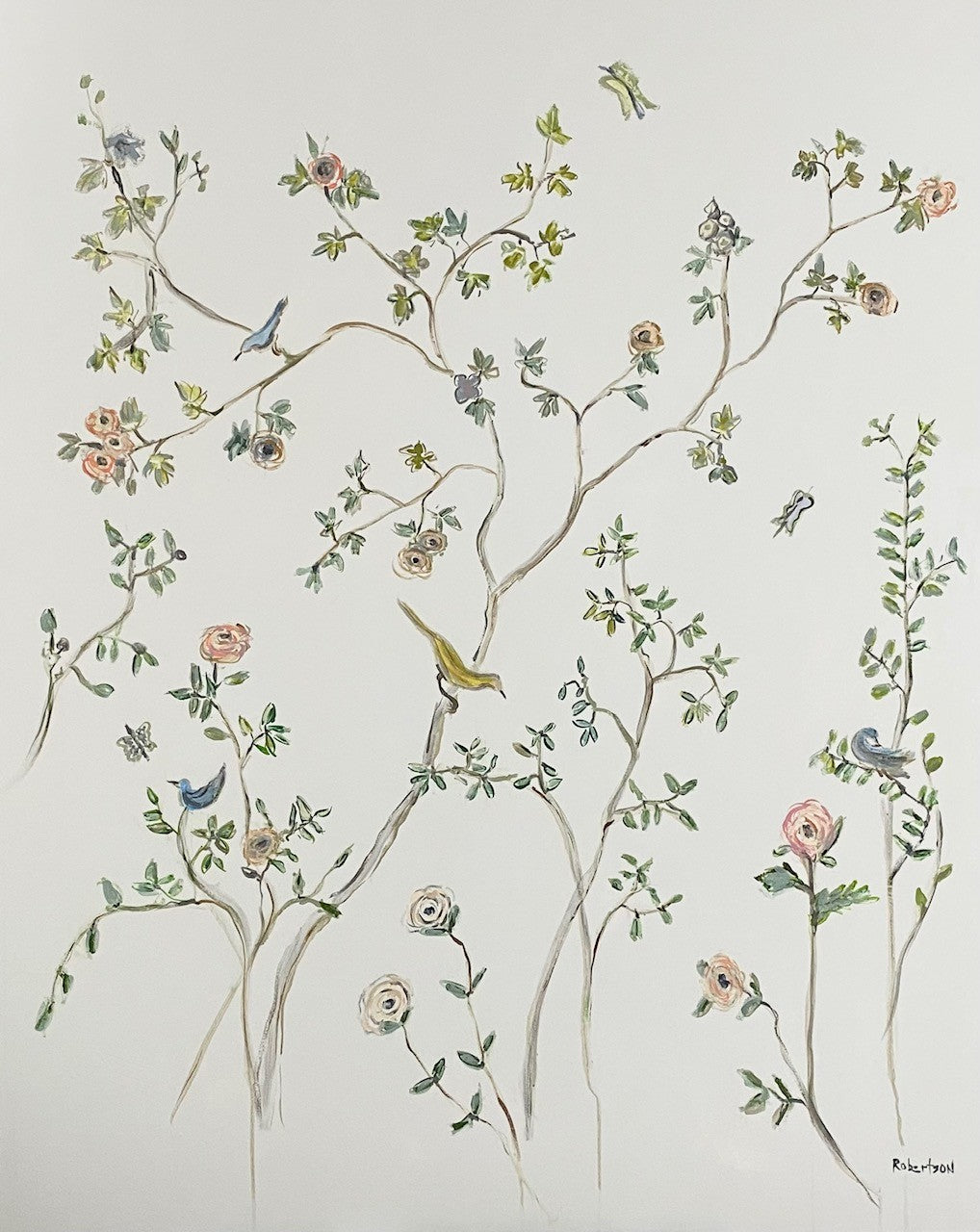 Sarah Robertson - Bird Sanctuary on Greige (60 x 48)