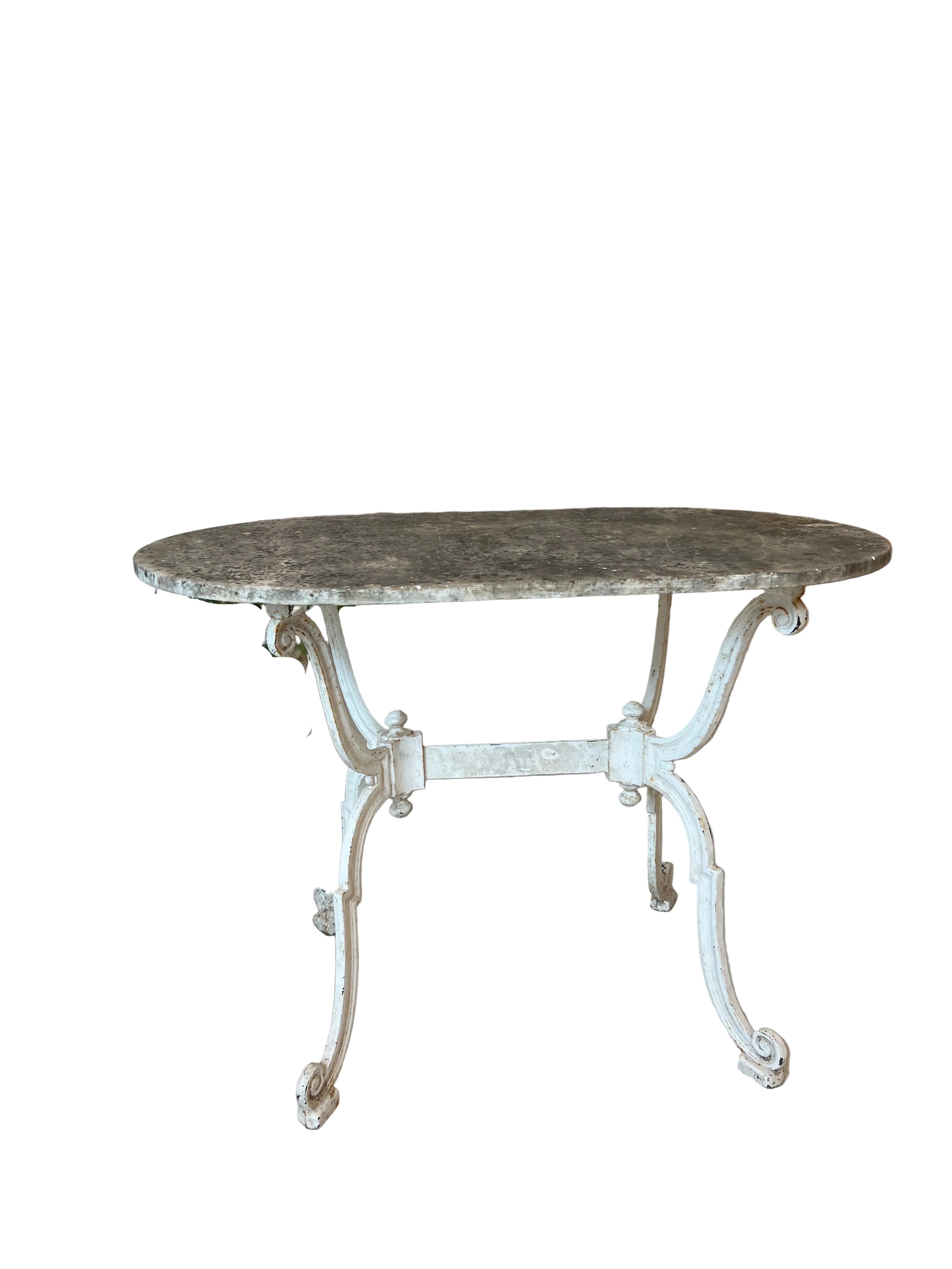 White Iron Table with Marble Top