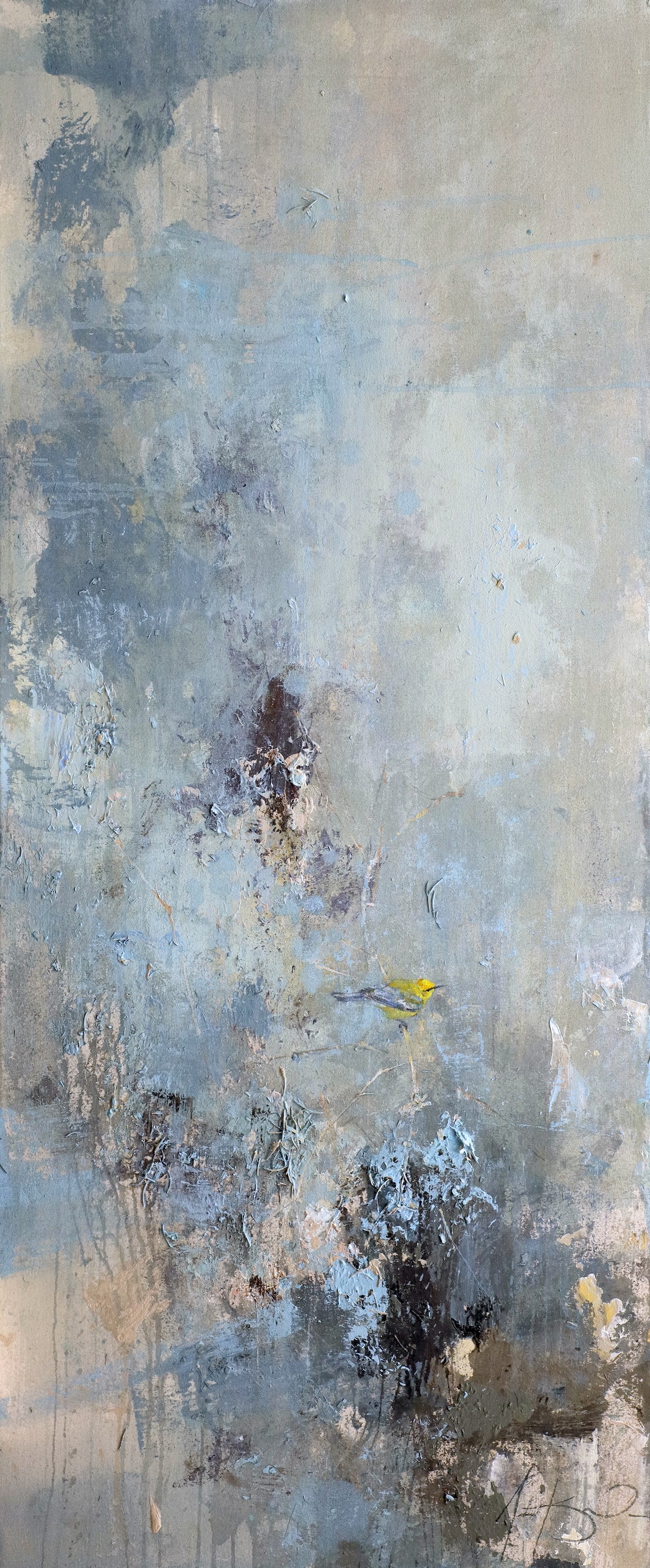 Justin Kellner - Did You Provide Enough? (Blue-winged Warbler) (48 x 20)