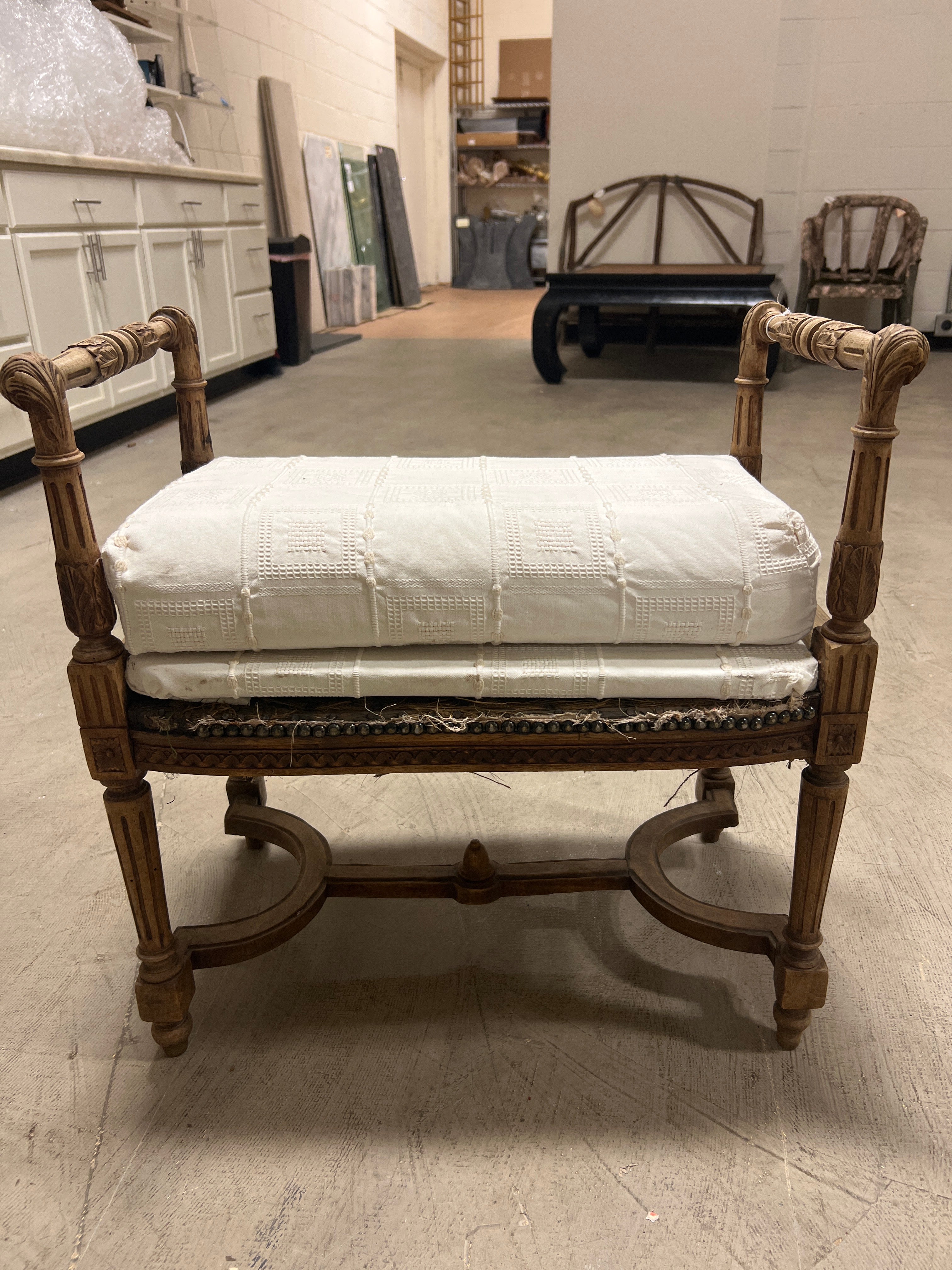 Carved Wooden 1920s Bench